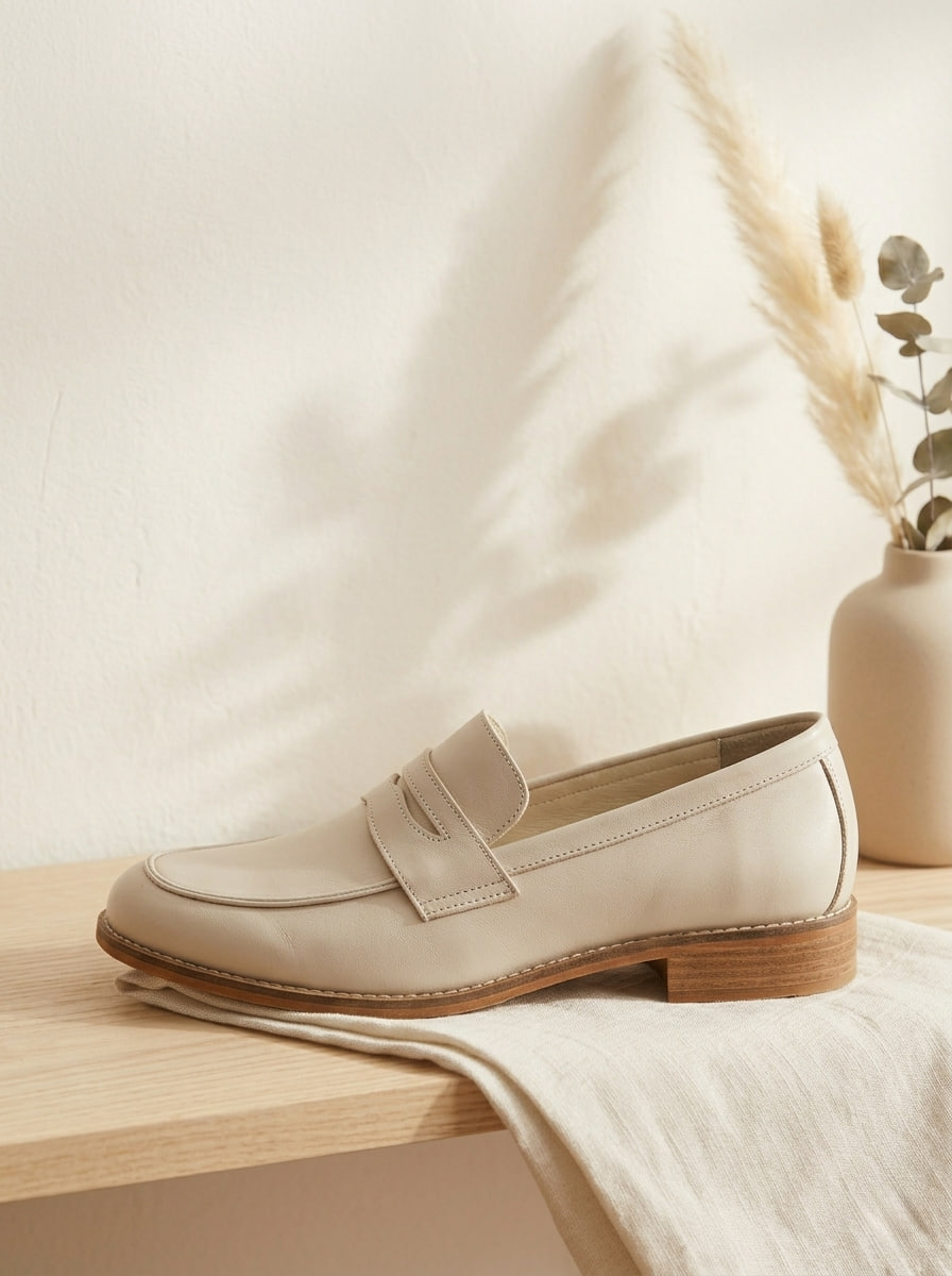 Loafers Beige Leather 2 cm heel