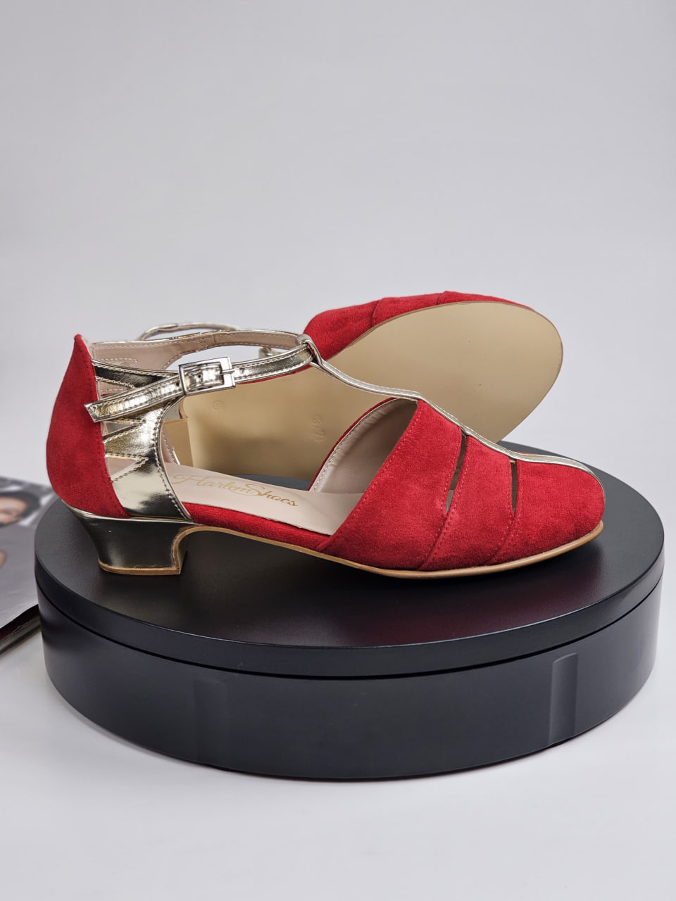 Harmony Vegan Red Textile & Platinum Gold Leather 4 cm heel