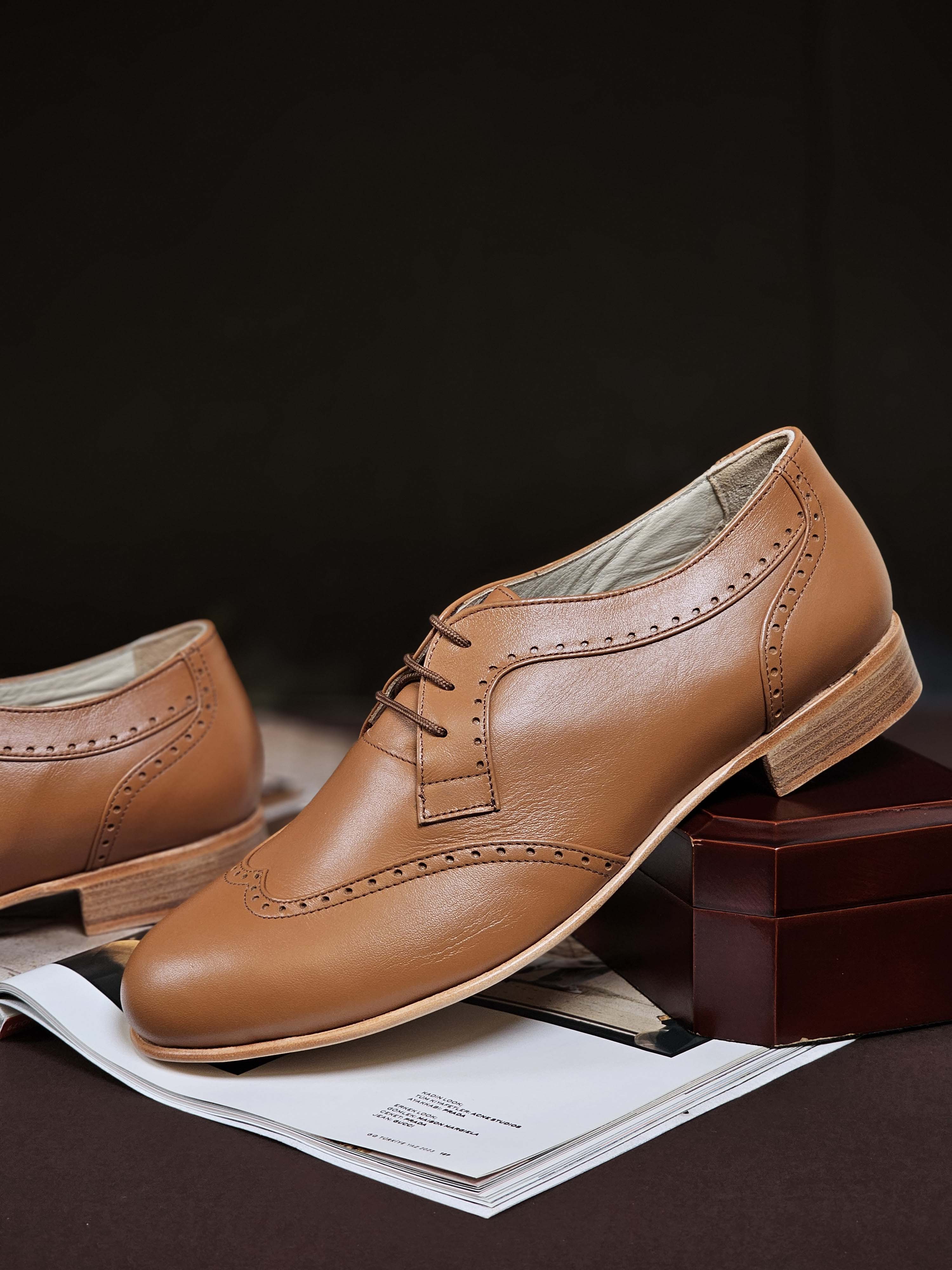 Women Oxfords Light Brown Leather 2 cm heel