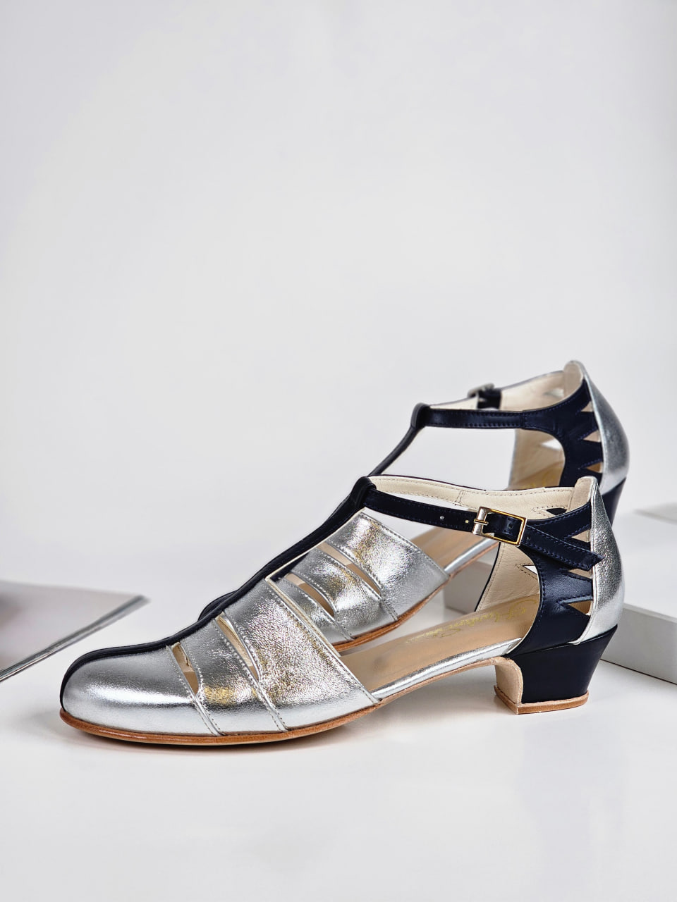 Harmony Silver & Dark Blue Leather 4 cm heel