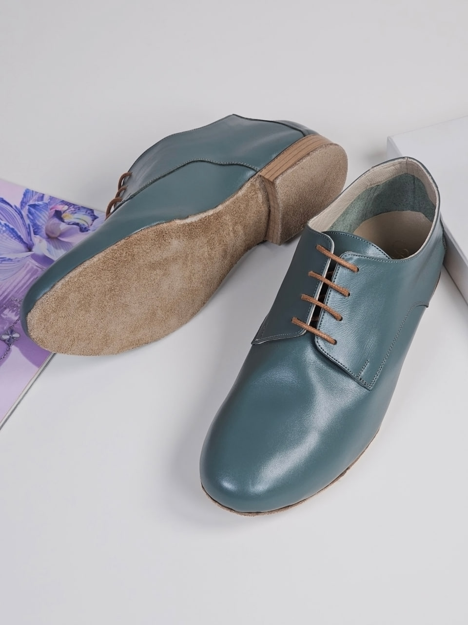 Frankie Soft Teal Green Leather 1 cm heel