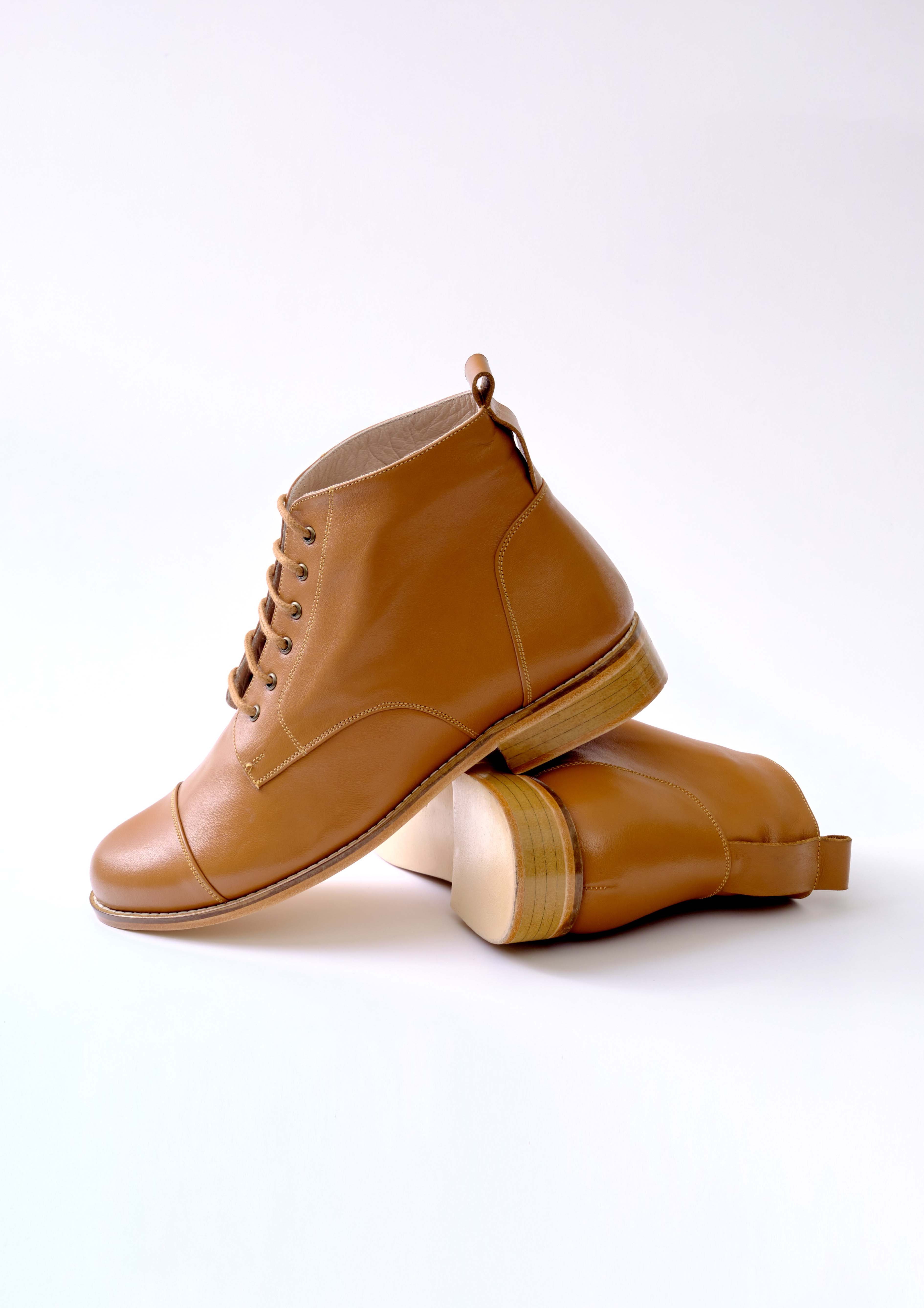 Derby Boots Light Brown Leather 2 cm heel