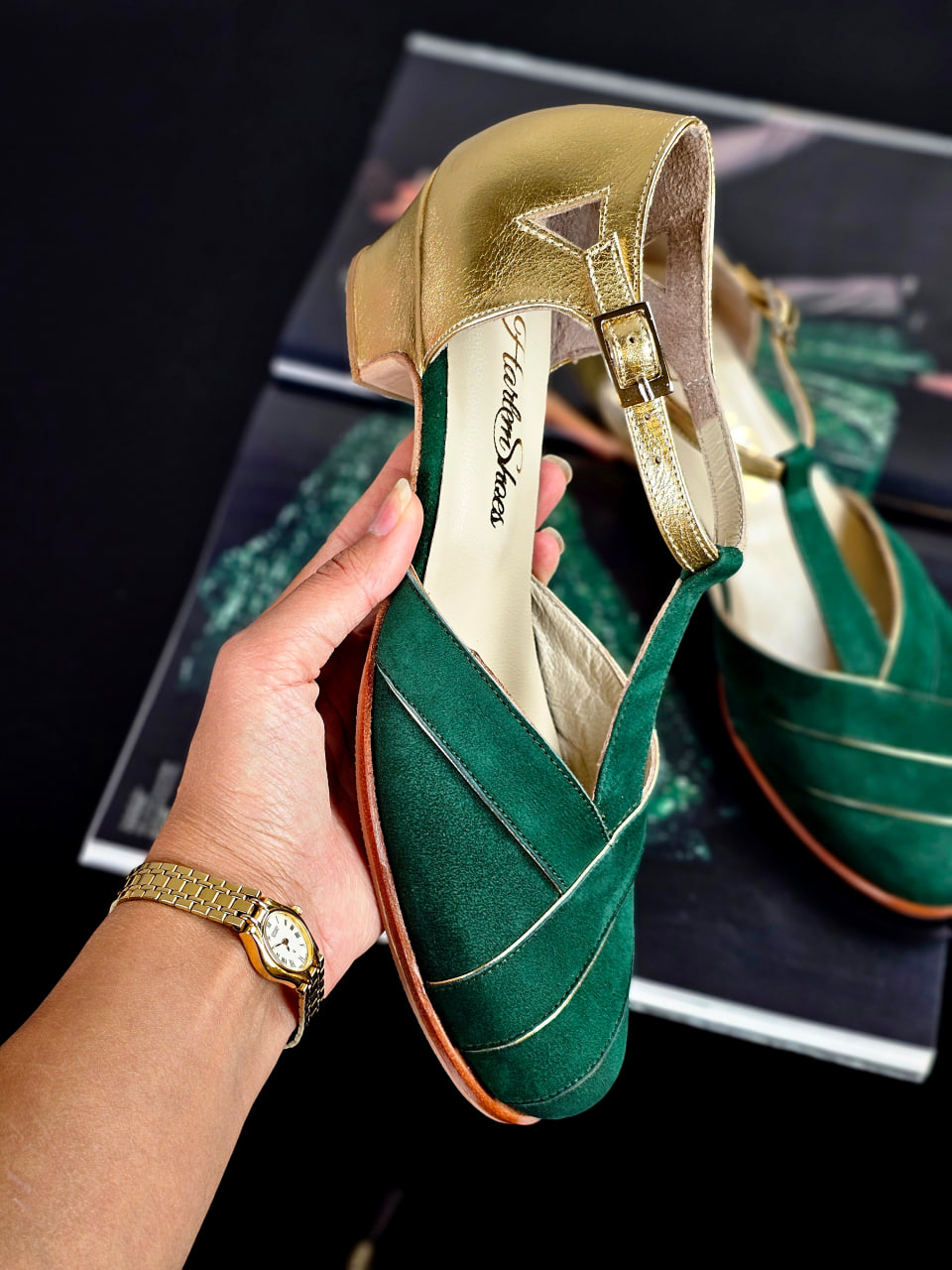 Sugar Emerald Suede & Gold Leather 4 cm heel