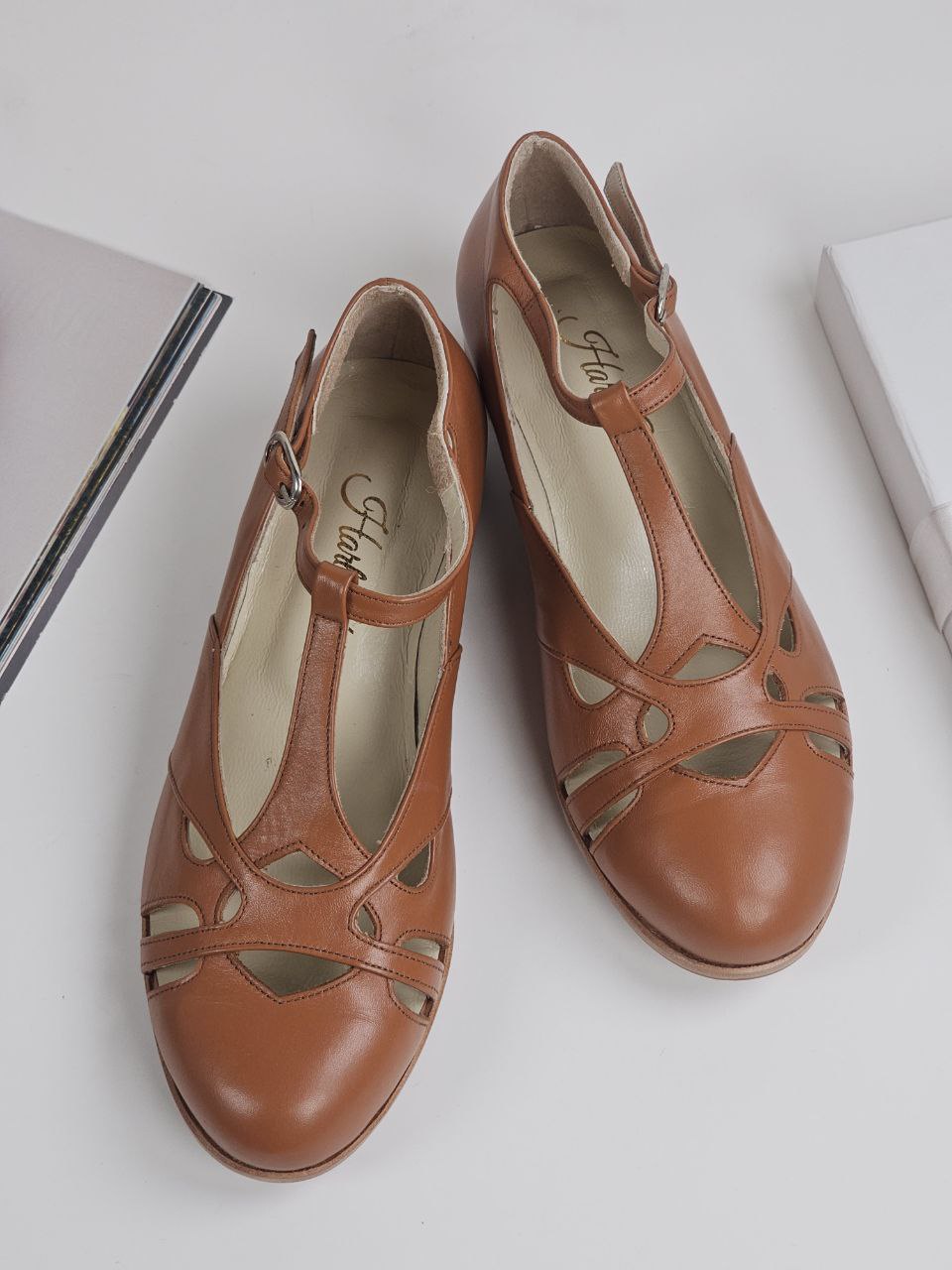 Spring Light Brown Leather 2 cm heel