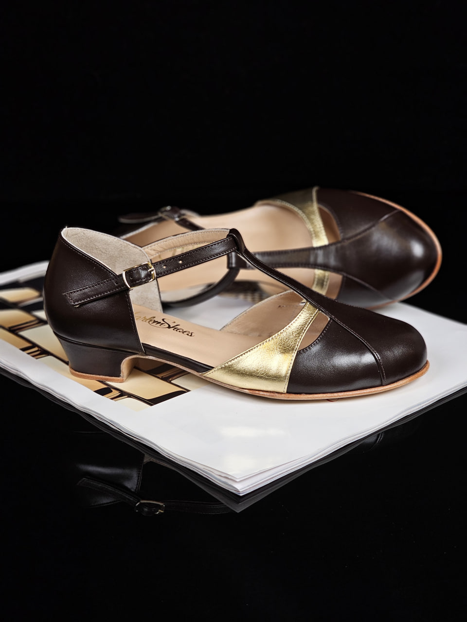 Isabel Dark Chocolate & Gold Leather 3 cm heel