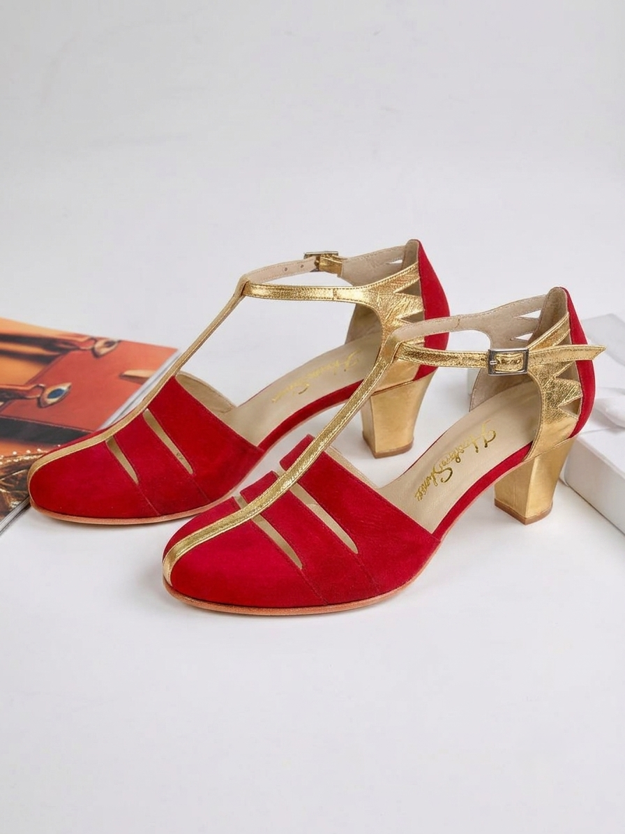 Harmony Red Suede & Gold Leather 6 cm Balboa heel