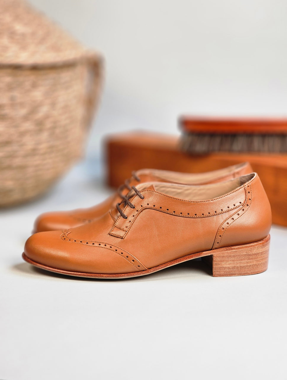 Women Oxfords Light Brown Leather 4 cm heel