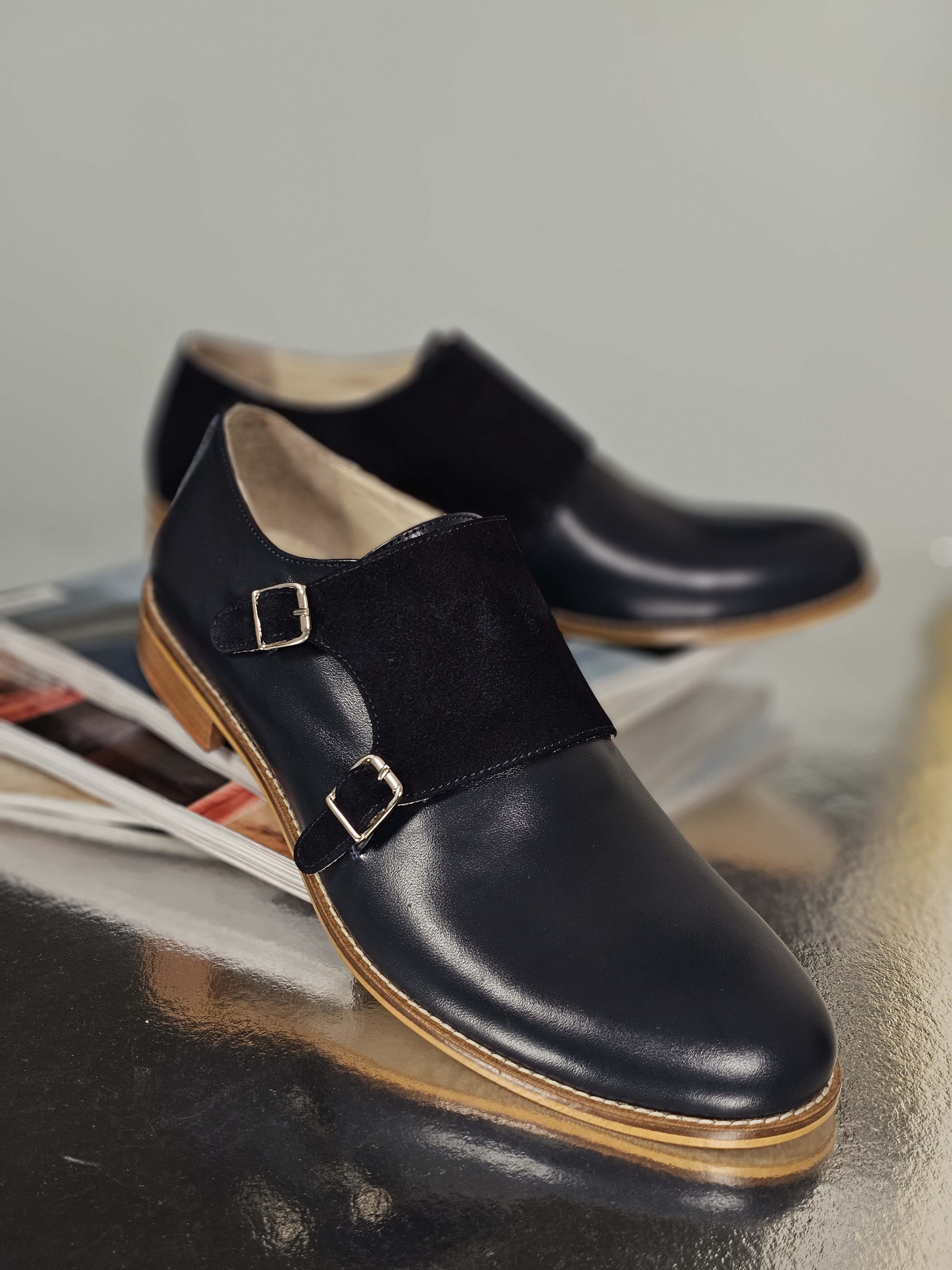 Monk Dark Blue Leather & Suede