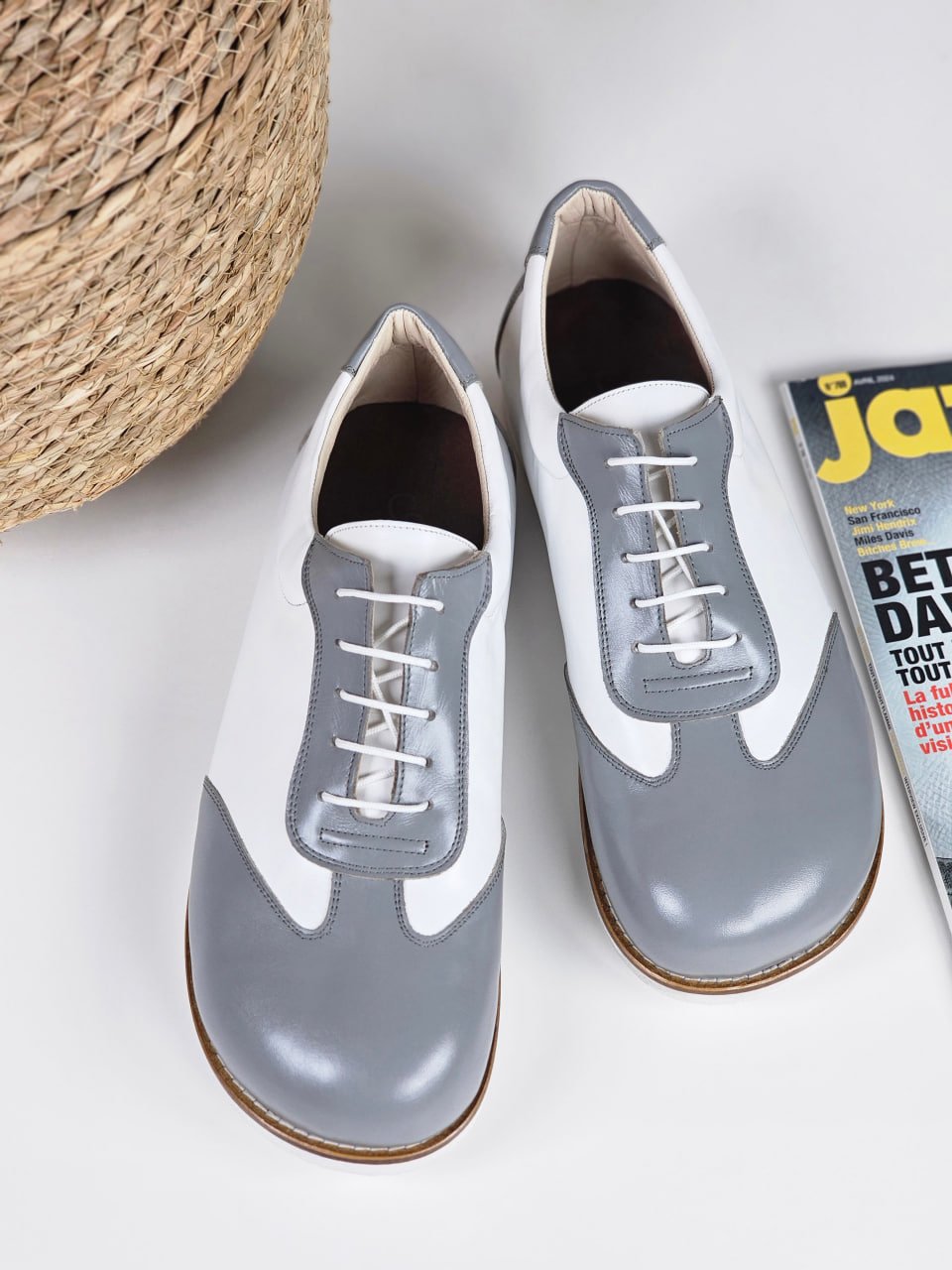Barefoot New York Grey & White Leather with Eva Sole