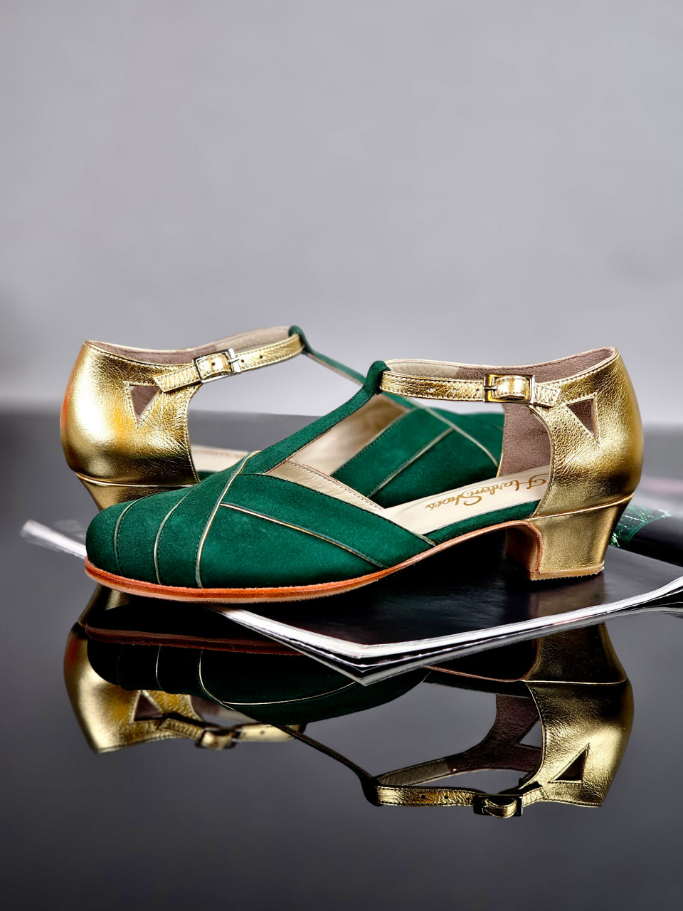 Sugar Emerald Suede & Gold Leather 4 cm heel