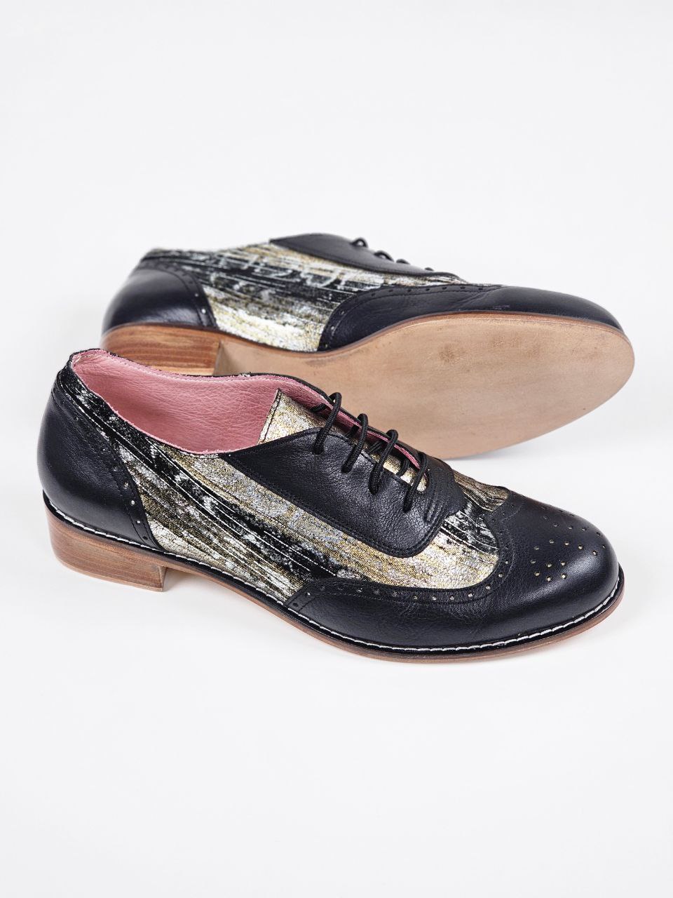 Oxfords Black Leather & Shiny Suede 4 cm heel
