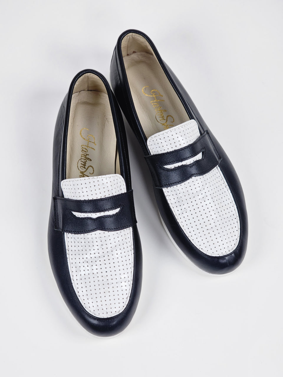 Stock Loafers Black & White Leather with Eva sole