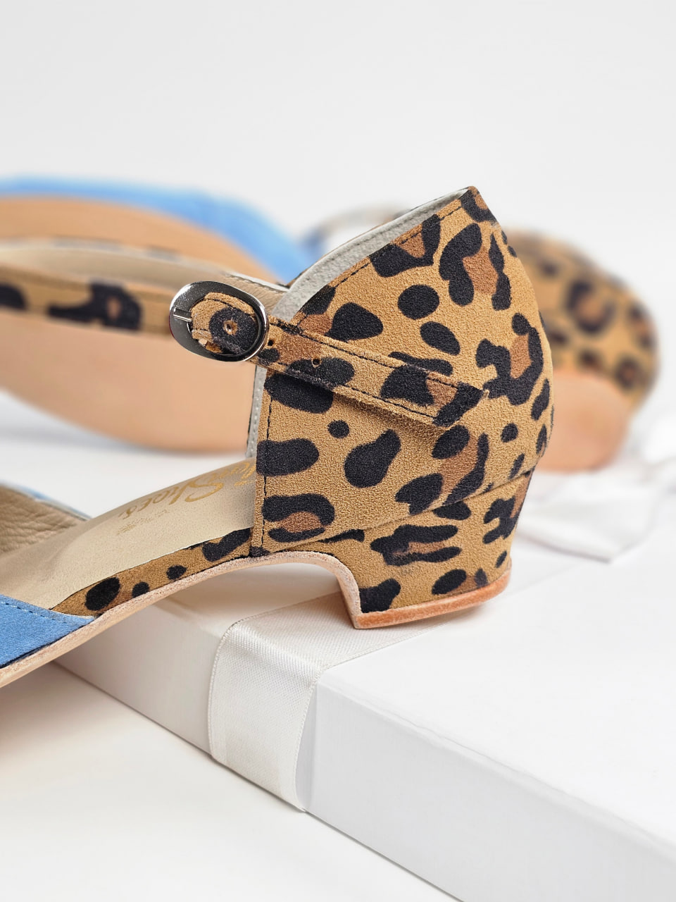 Isabel Baby Blue & Leopard Suede 3 cm heel