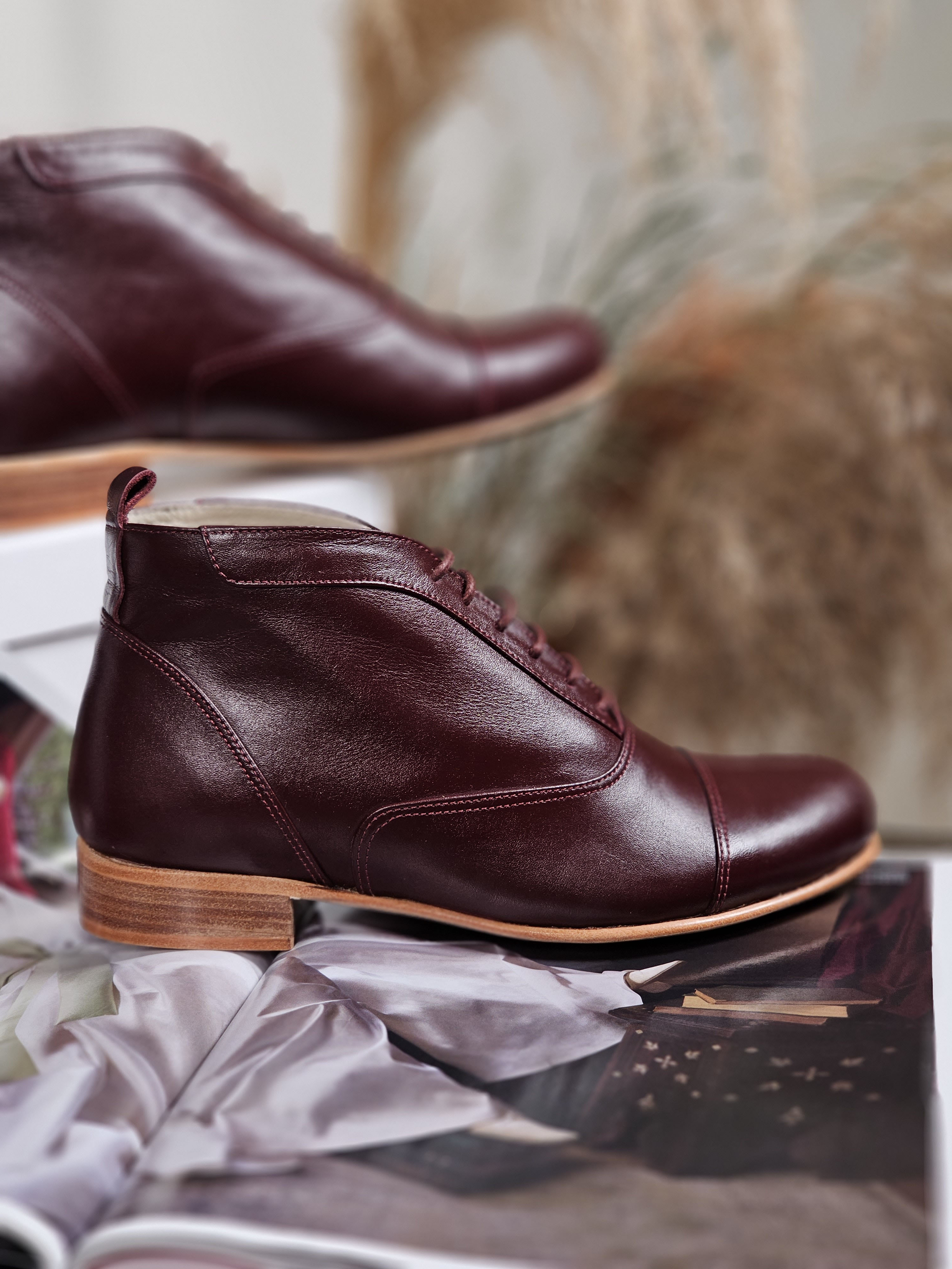 Smooth Boots Bordeaux Leather 2 cm heel