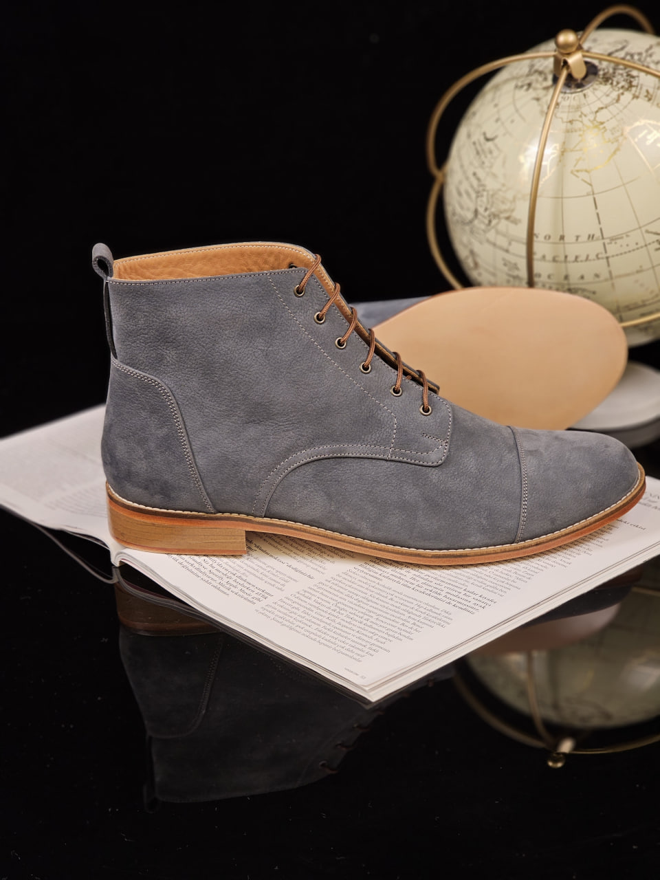 Derby Boots Blue Grey Suede 2 cm heel