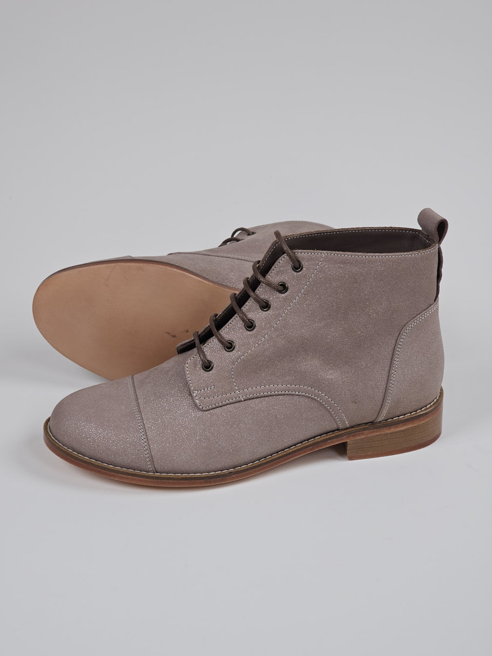 Derby Boots Dark Beige Sparkly Suede 2 cm heel