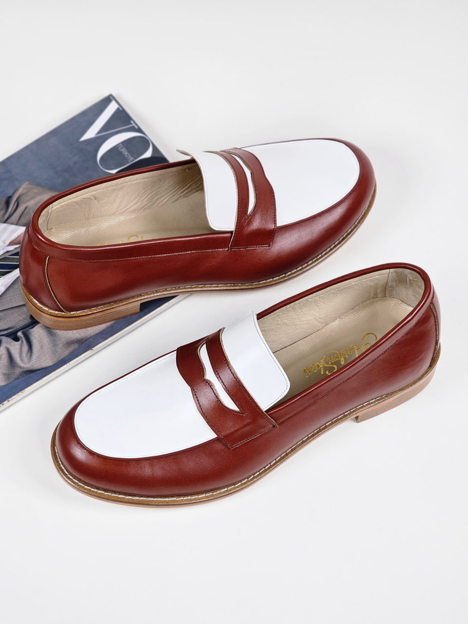 Loafers Brown & White Leather 2 cm heel