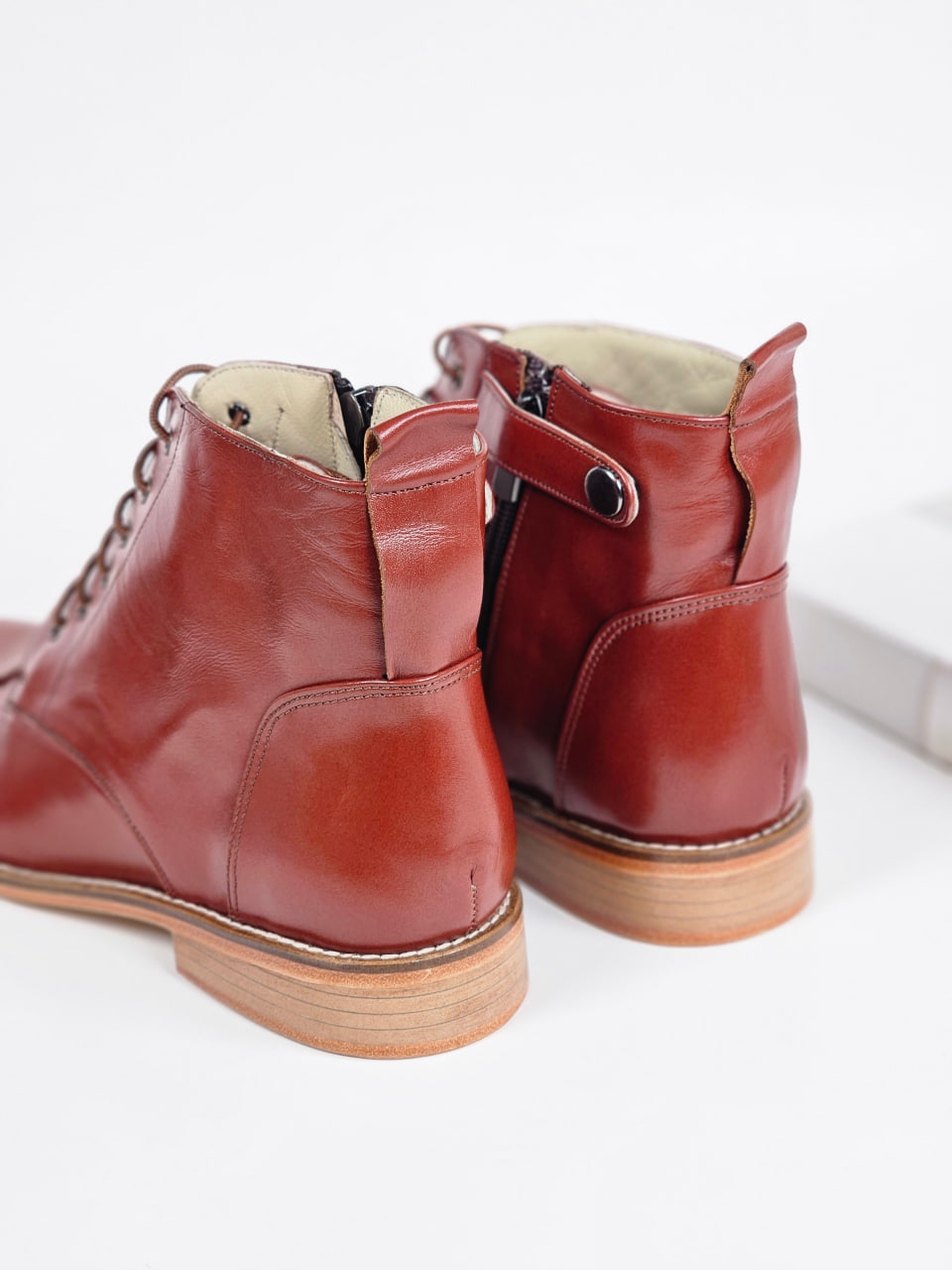 Derby Boots with Zipper Brown Leather 2 cm heel