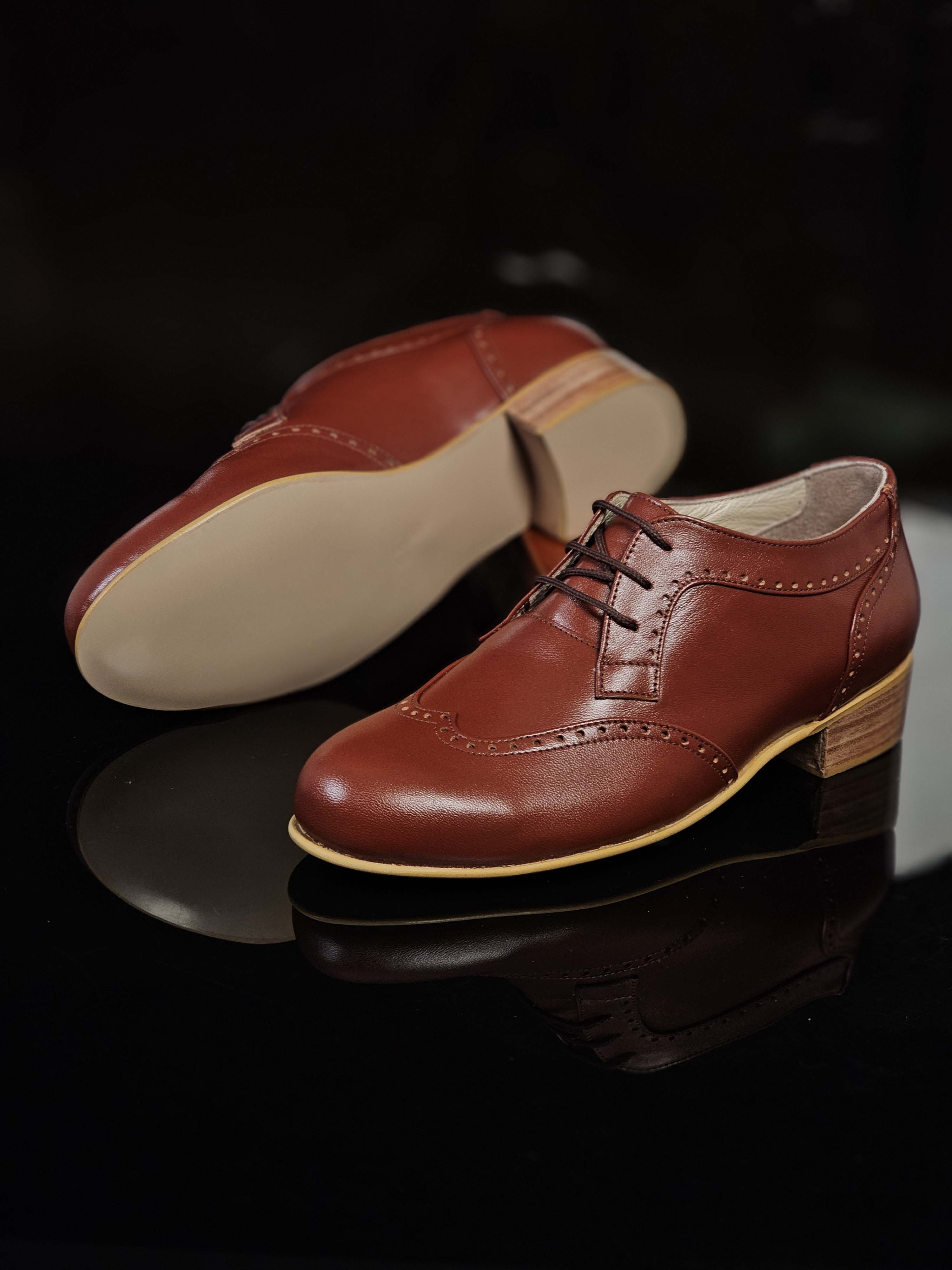 Women Oxfords Brown Leather 4 cm heel