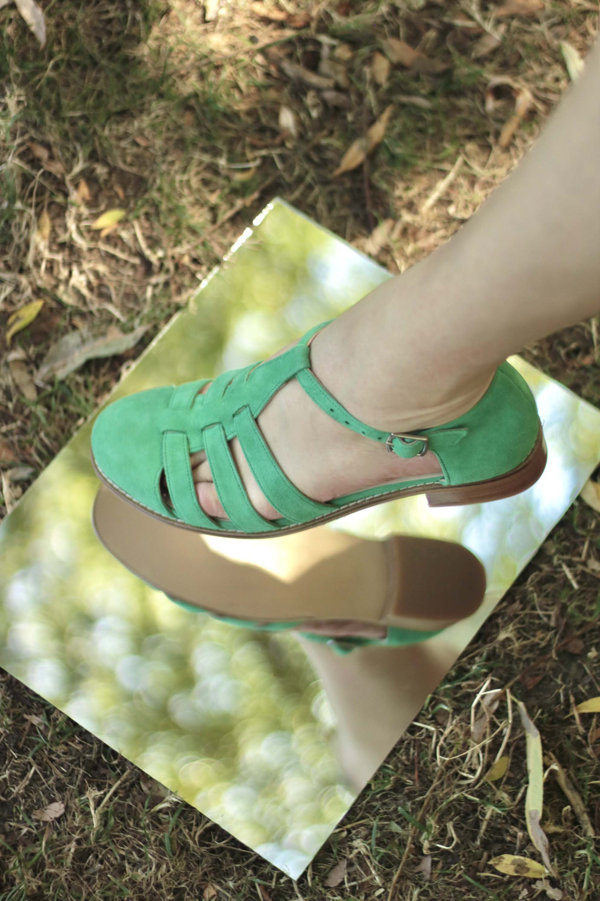 Sandals Grass Green Suede 2 cm heel