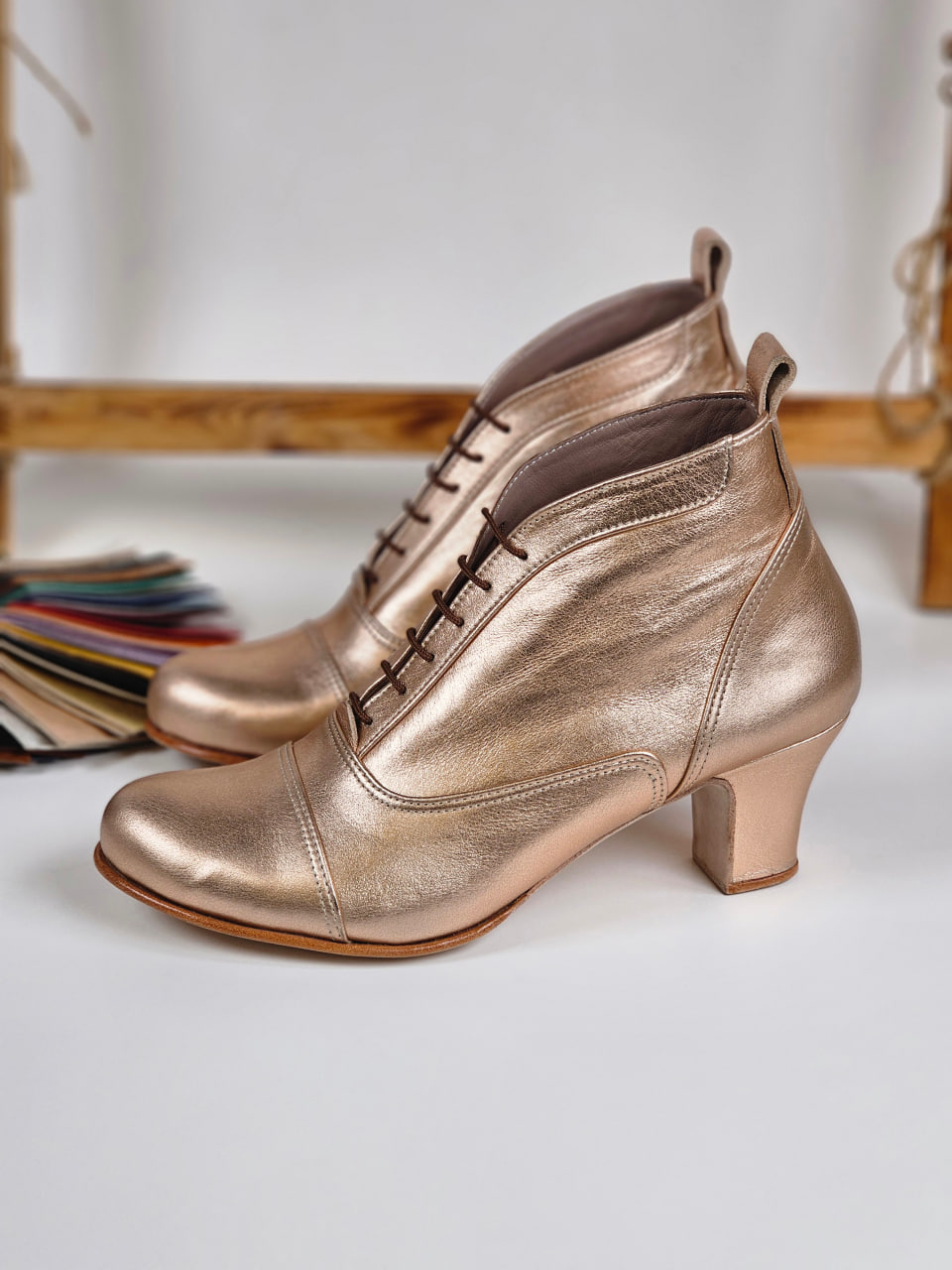 Smooth Boots Rose Gold Leather 6 cm heel
