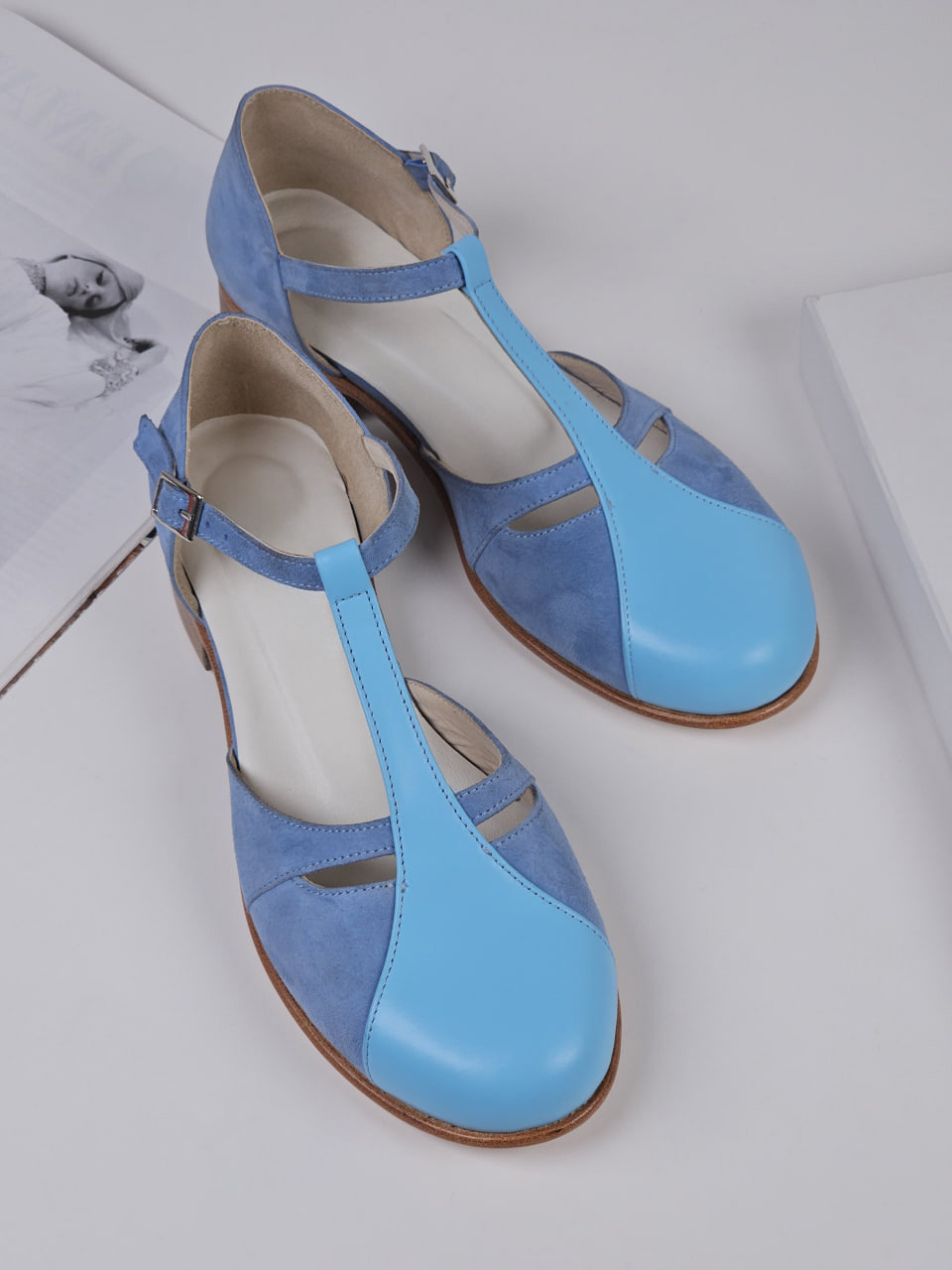 Isabel Baby Blue Suede & Leather 2 cm heel