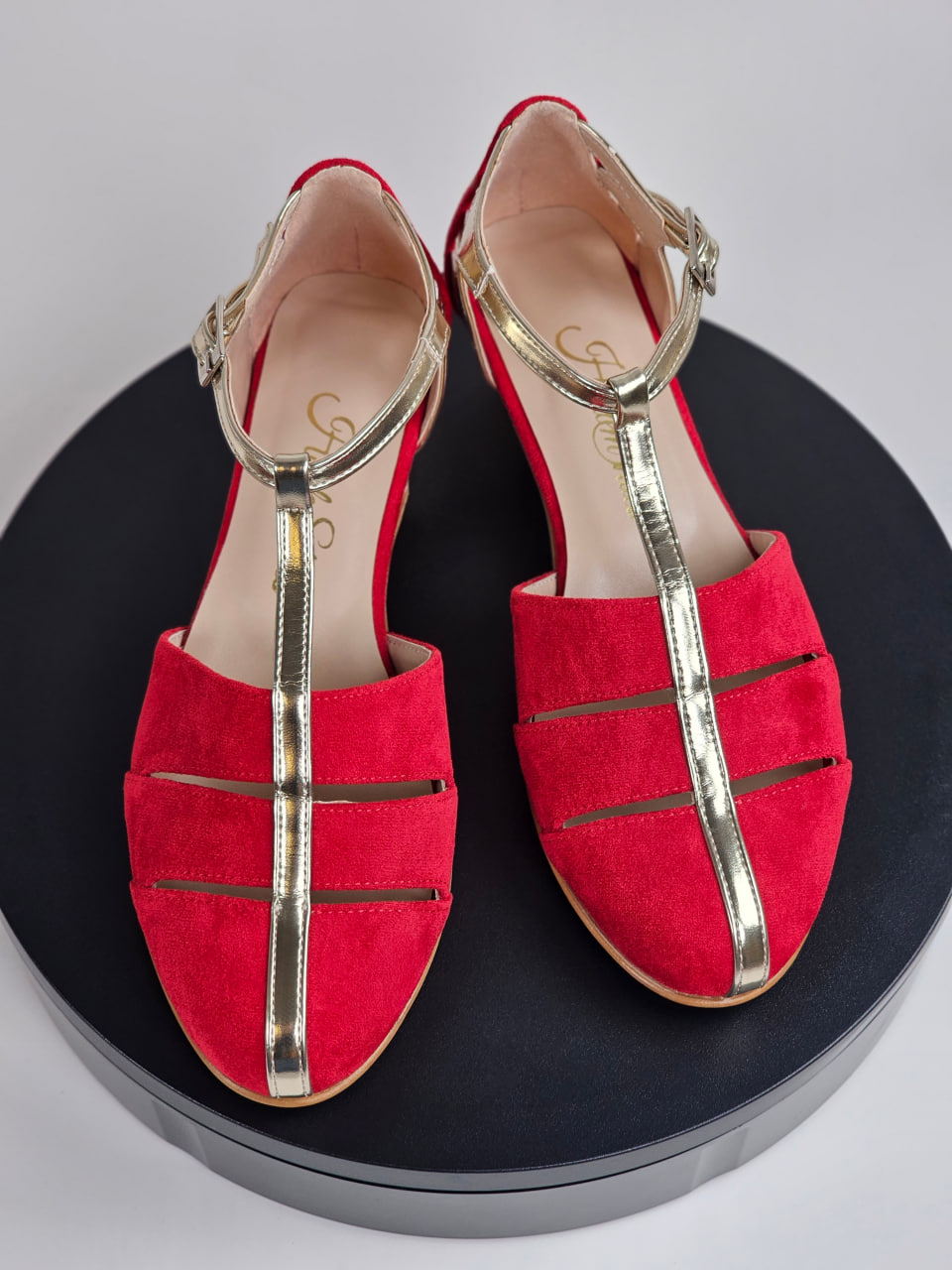 Harmony Vegan Red Textile & Platinum Gold Leather 4 cm heel
