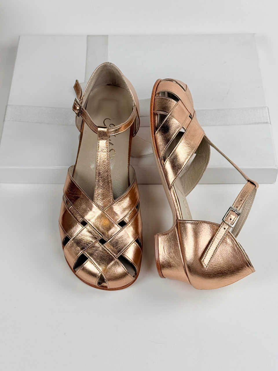 Barefoot Summer Rose Gold Leather 4 cm heel