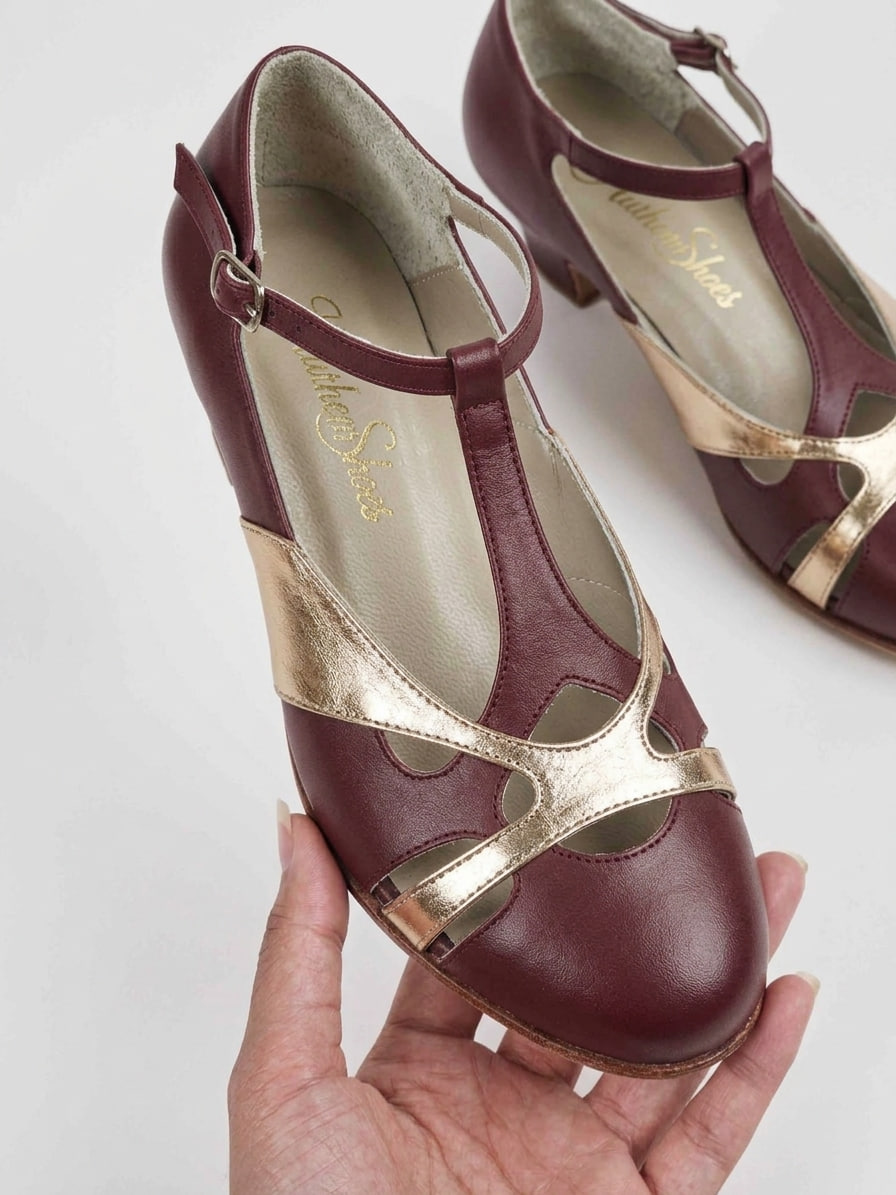 Spring Bordeaux & Rose Gold Leather 4 cm heel