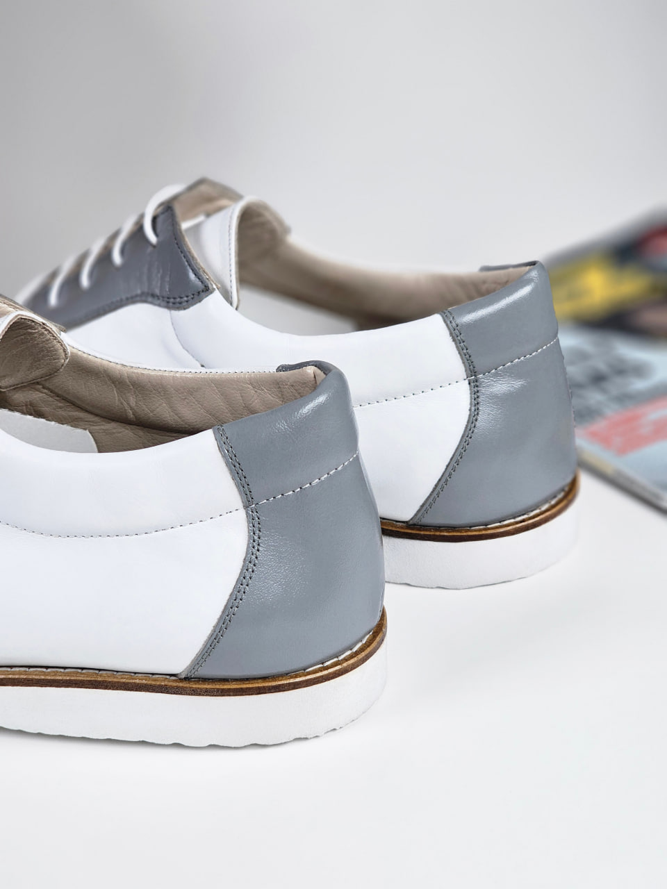 Barefoot New York Grey & White Leather with Eva Sole
