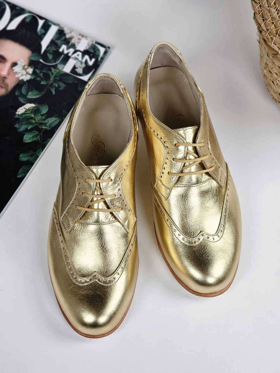 Women Oxfords Gold Leather 4 cm heel