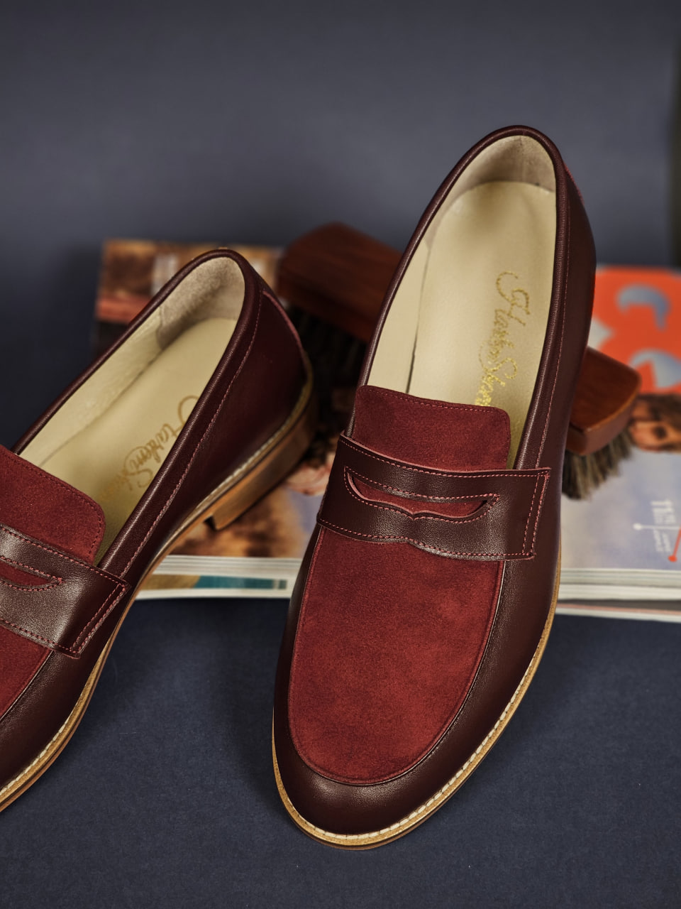 Loafers Bordeaux Leather & Suede 2 cm heel
