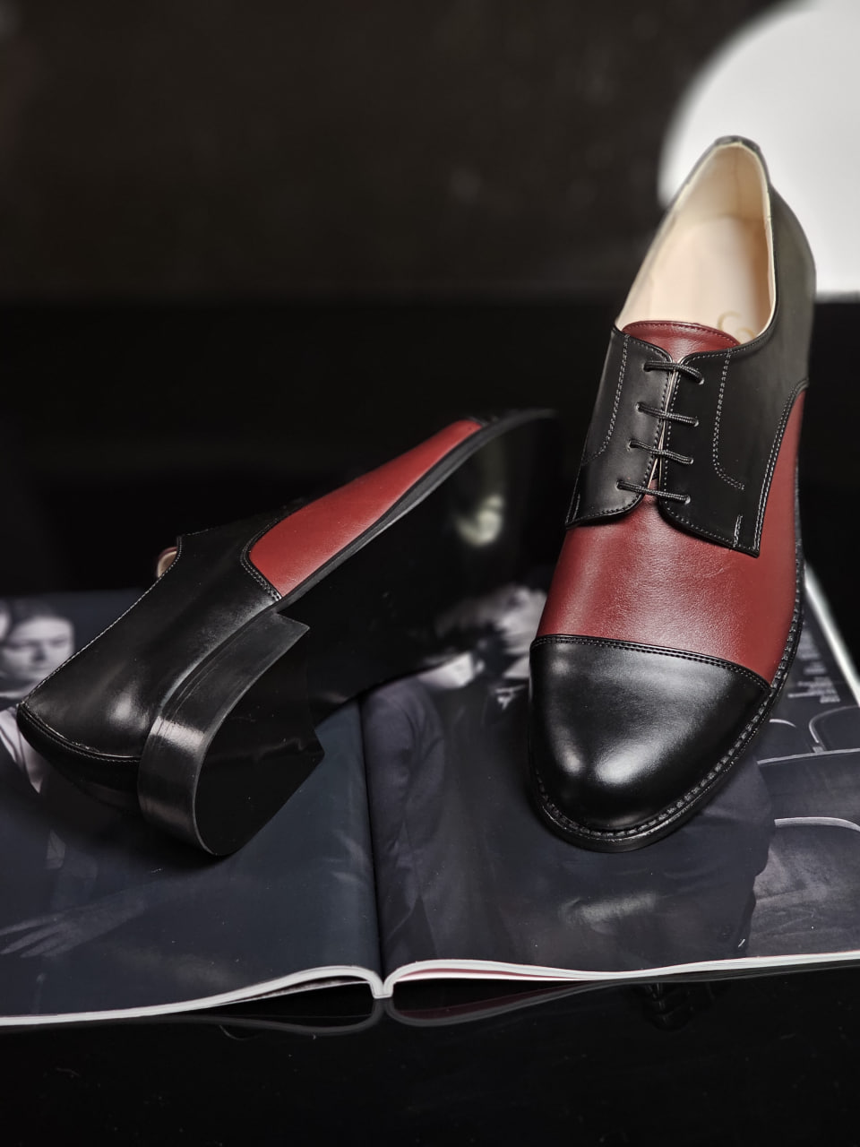 California Vegan Black & Bordeaux Leather 2 cm heel