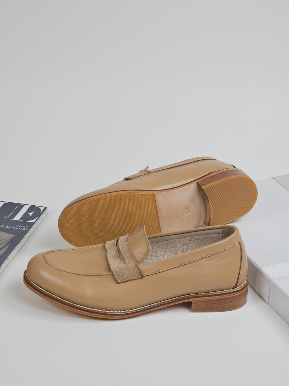 Loafers Tan Leather & Beige Suede 2 cm heel