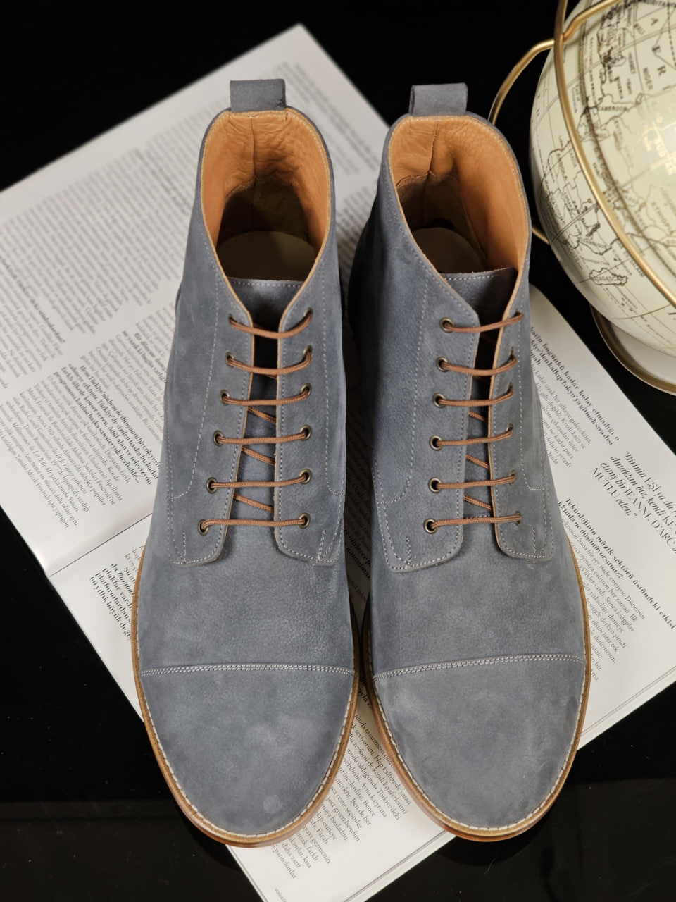 Derby Boots Blue Grey Suede 2 cm heel