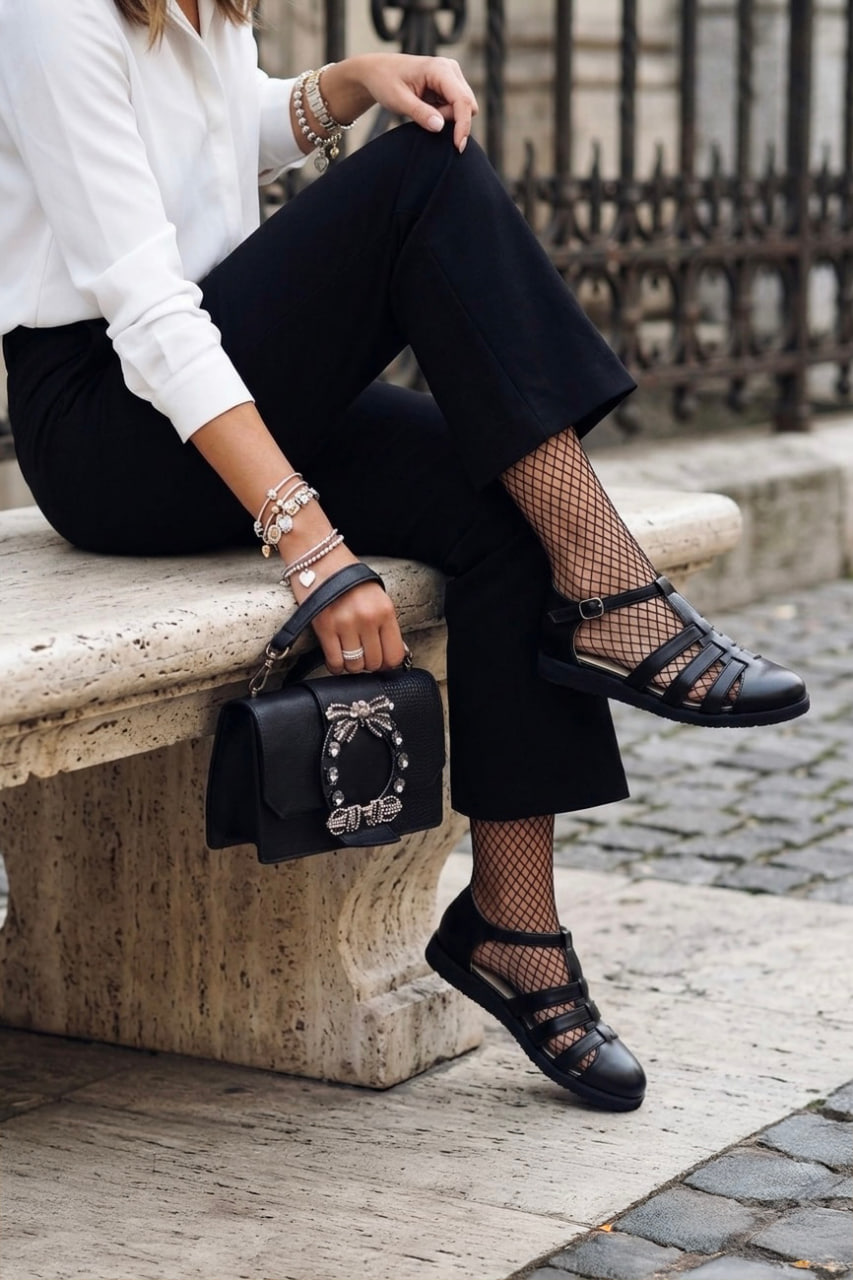Sandals Black Leather with Eva Sole