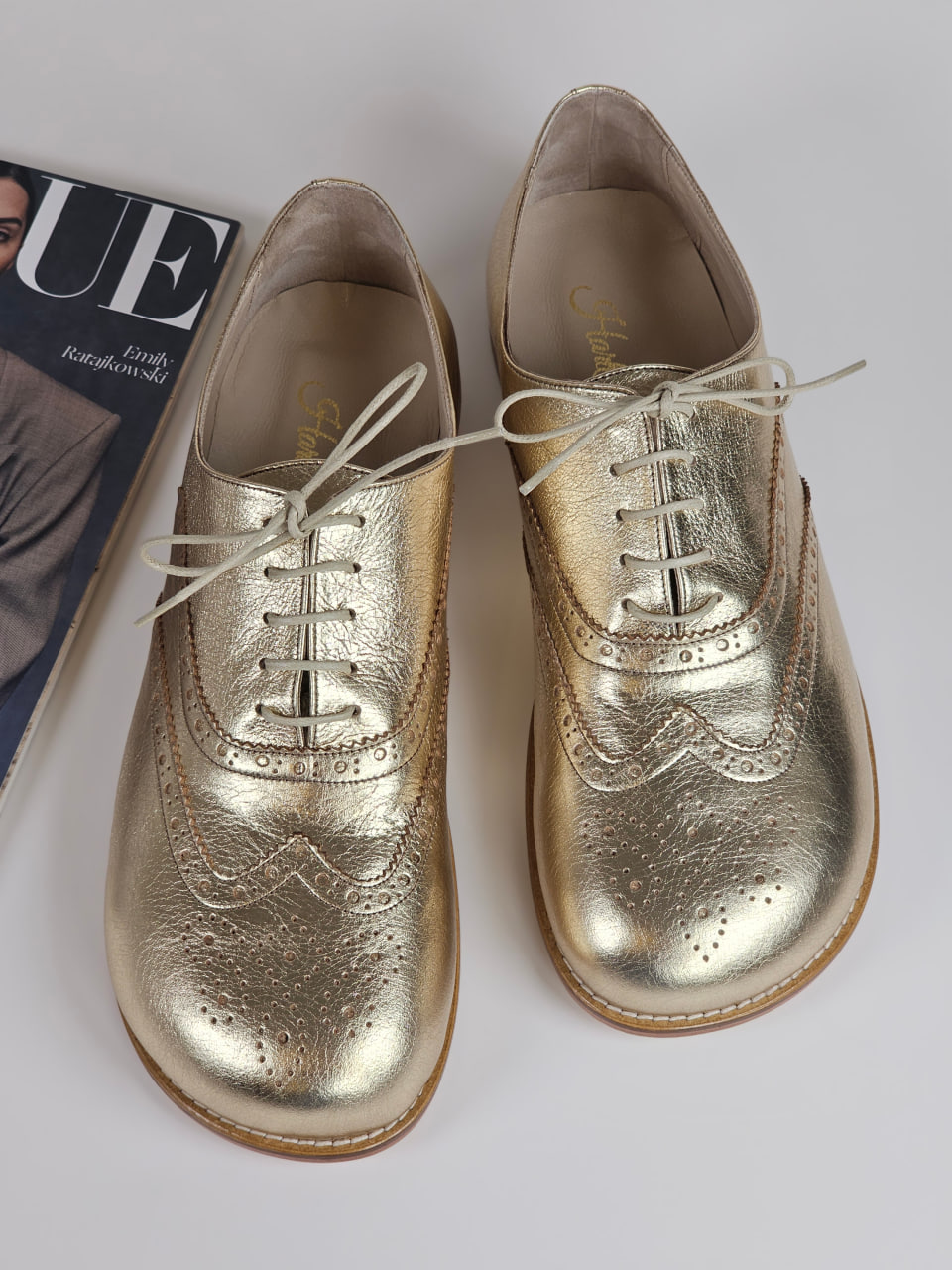 Barefoot Brogue Platinum Gold Leather 2 cm heel
