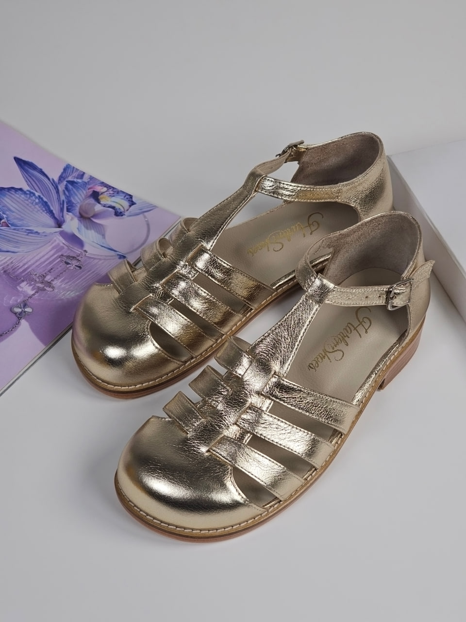 Barefoot Sandals Platinum Gold Leather 2 cm heel