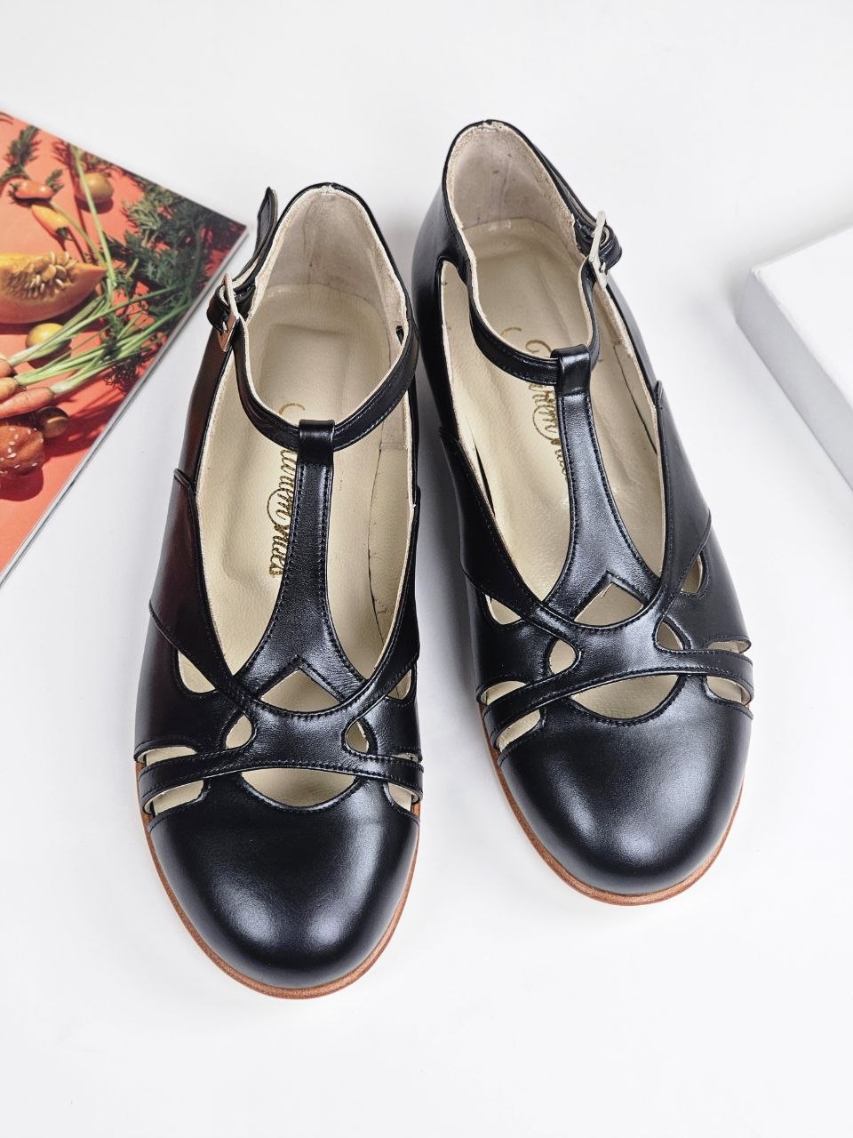 Spring Black Leather 0.5 cm heel