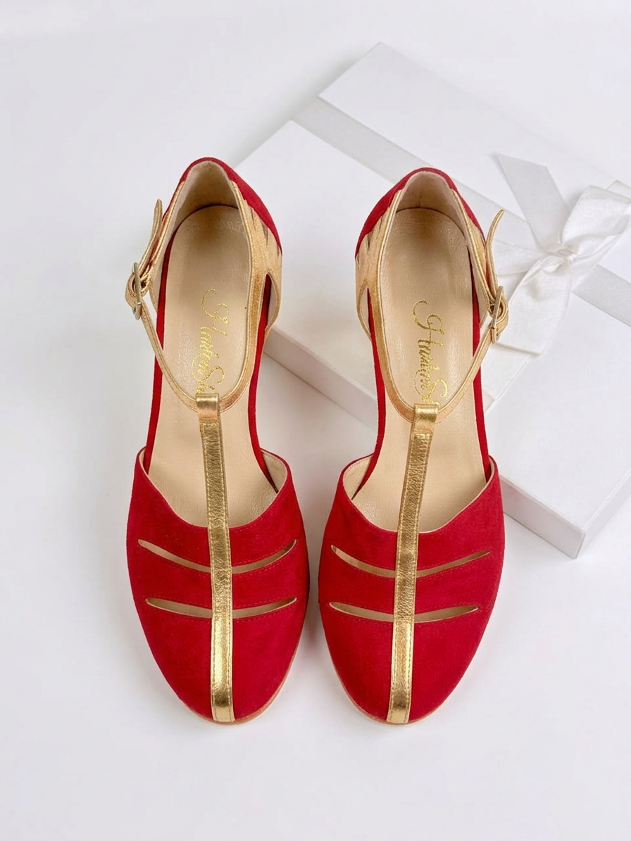 Harmony Red Suede & Gold Leather 6 cm Balboa heel
