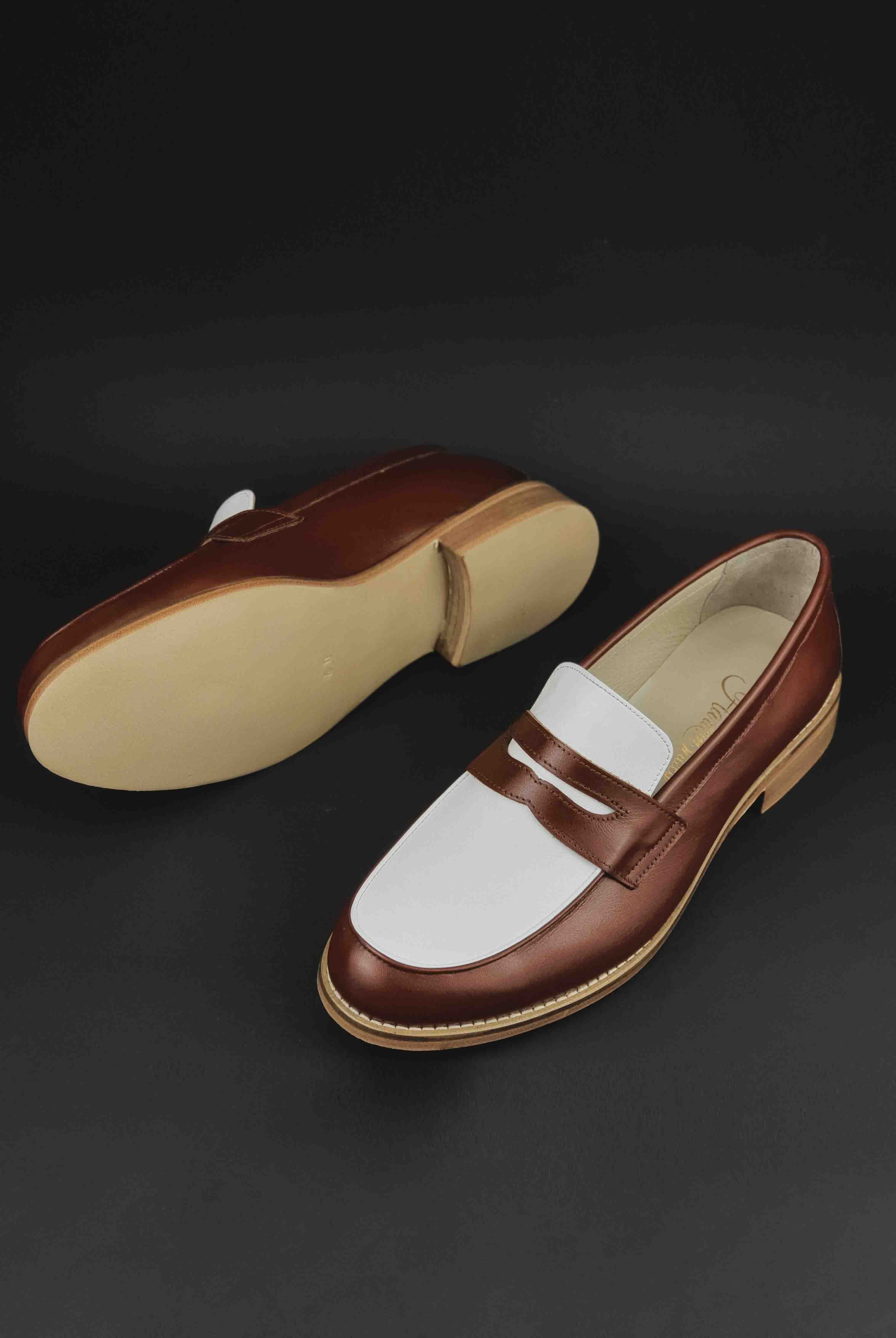 Loafers Brown & White Leather 2 cm heel