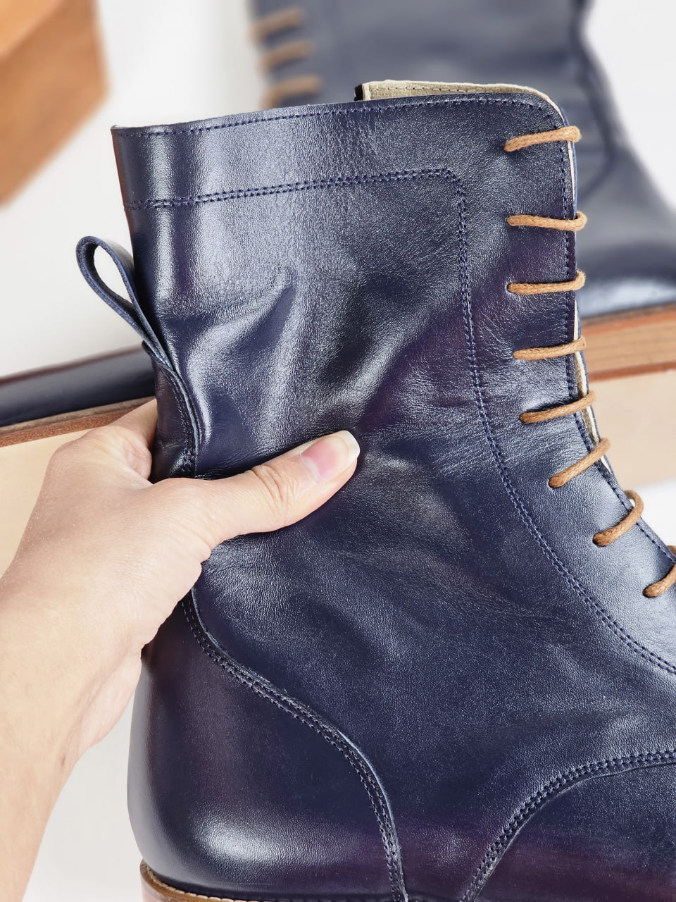 Biker Boots Dark Blue Leather 2 cm heel