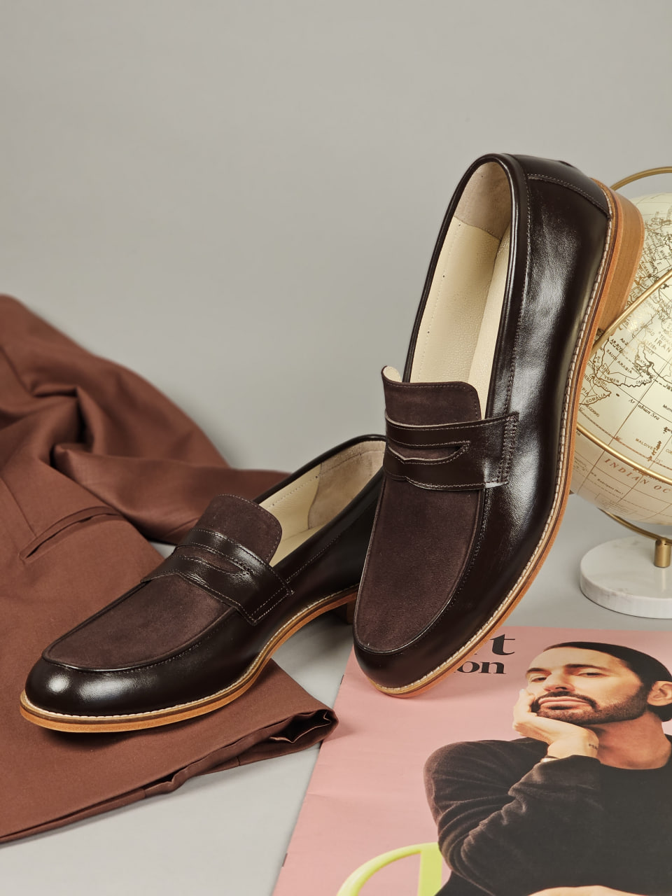 Loafers Dark Chocolate Leather & Suede 2 cm heel