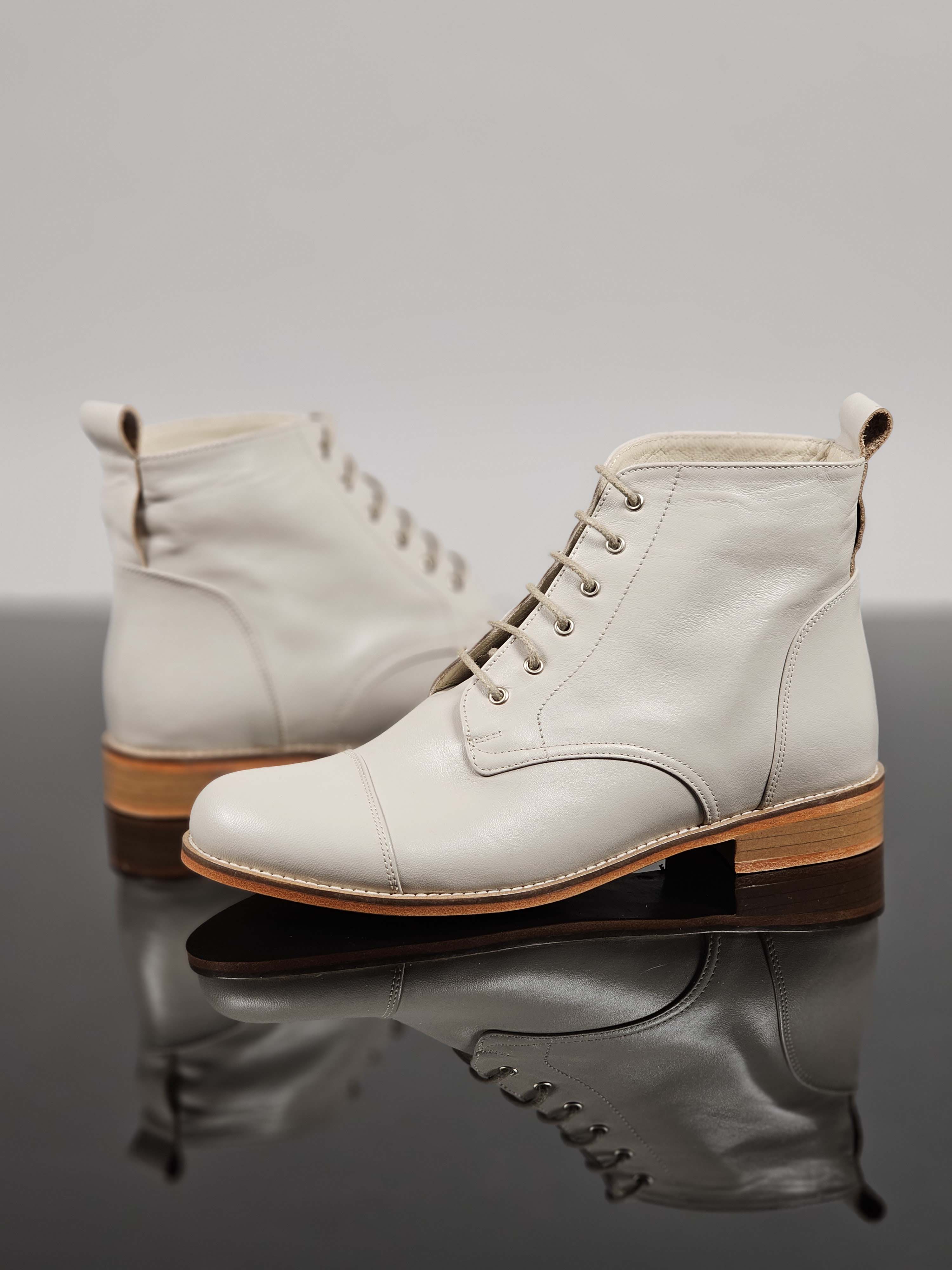 Derby Boots Beige Leather 2 cm heel