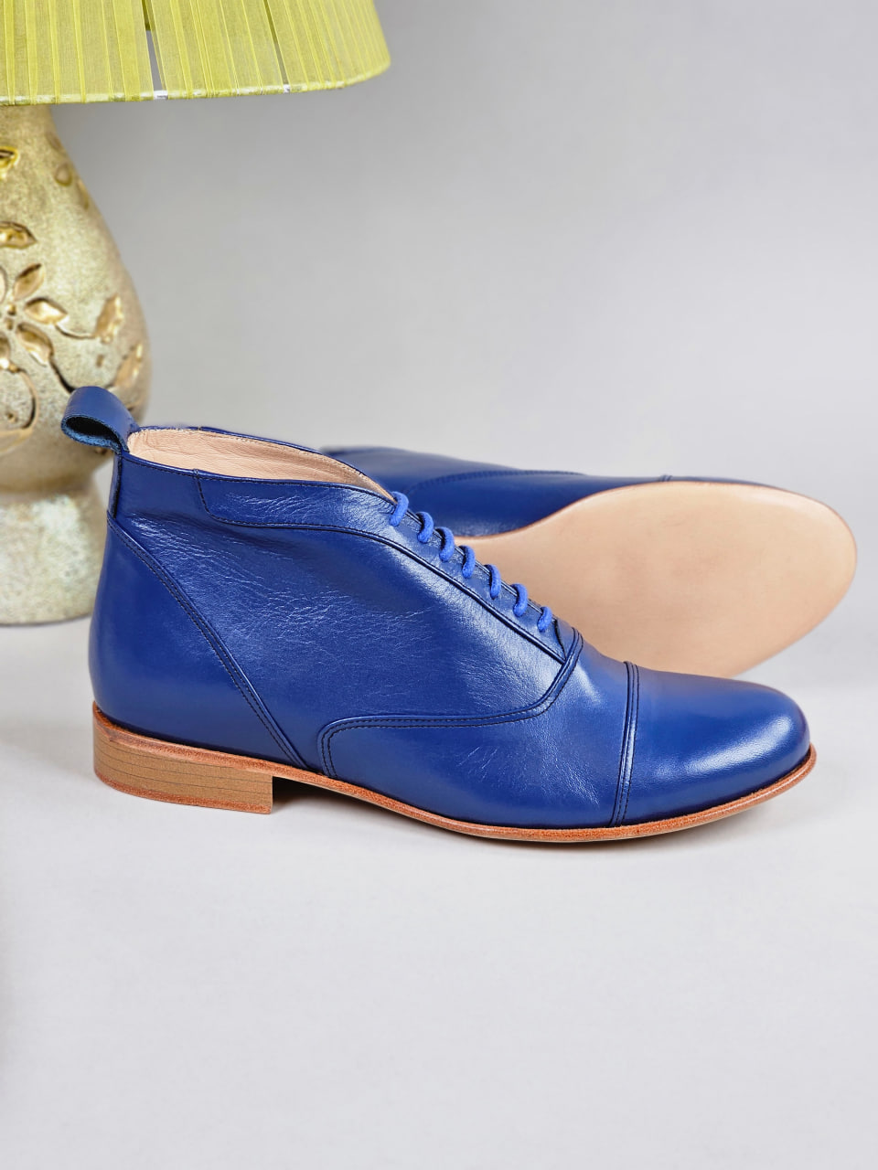 Smooth Boots Blue Leather 2 cm heel