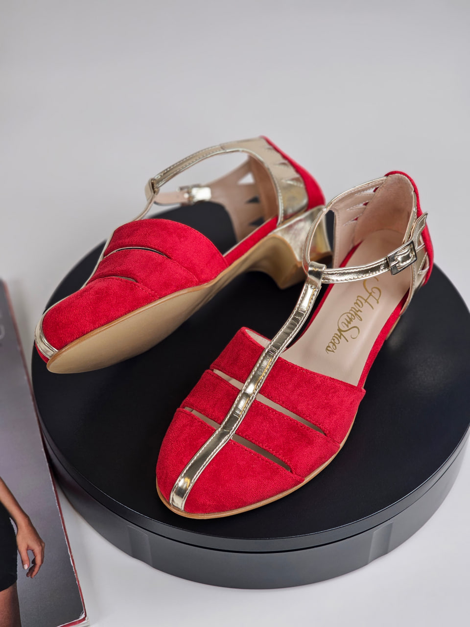 Harmony Vegan Red Textile & Platinum Gold Leather 4 cm heel