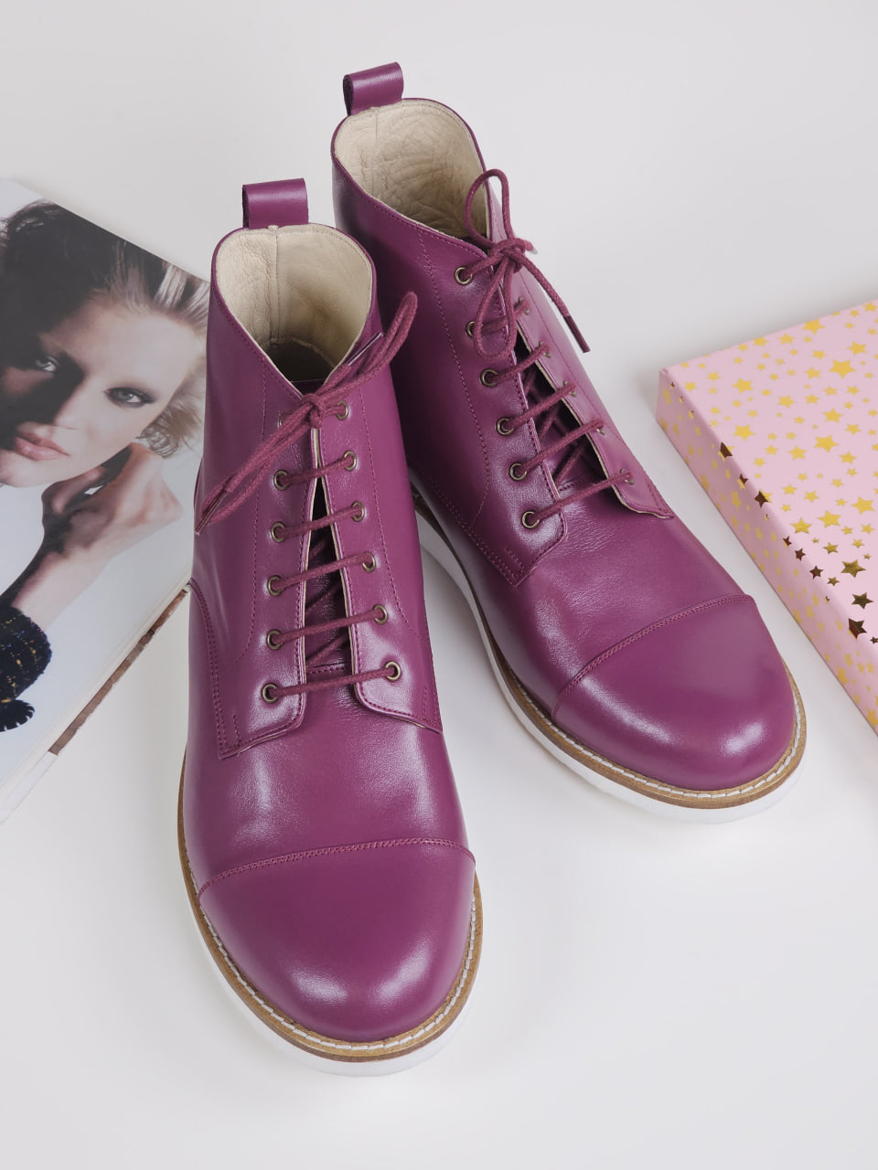 Derby Boots Aubergine Leather with Eva Sole