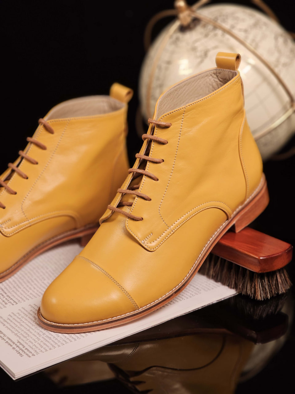 Derby Boots Yellow Leather 2 cm heel