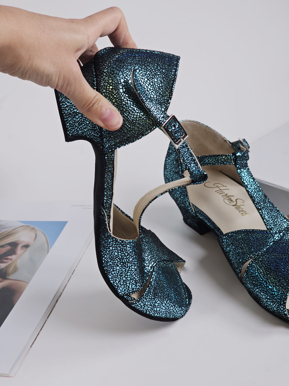 Barefoot Doris Blue Stone Suede 4 cm heel