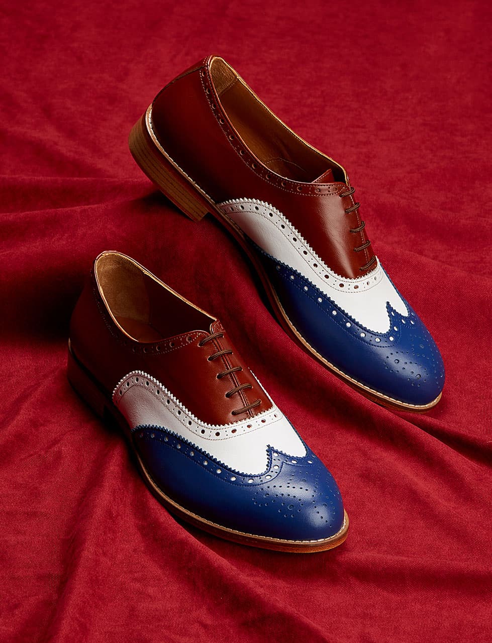 Brogue Blue & White & Brown Leather 2 cm heel